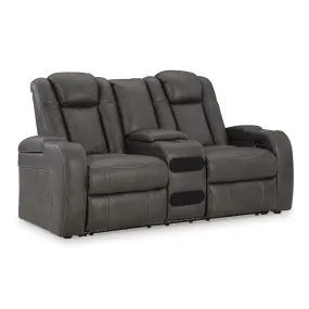 Signature Design by Ashley Fyne-Dyme Power Reclining Leather Look Loveseat with Console 3660218