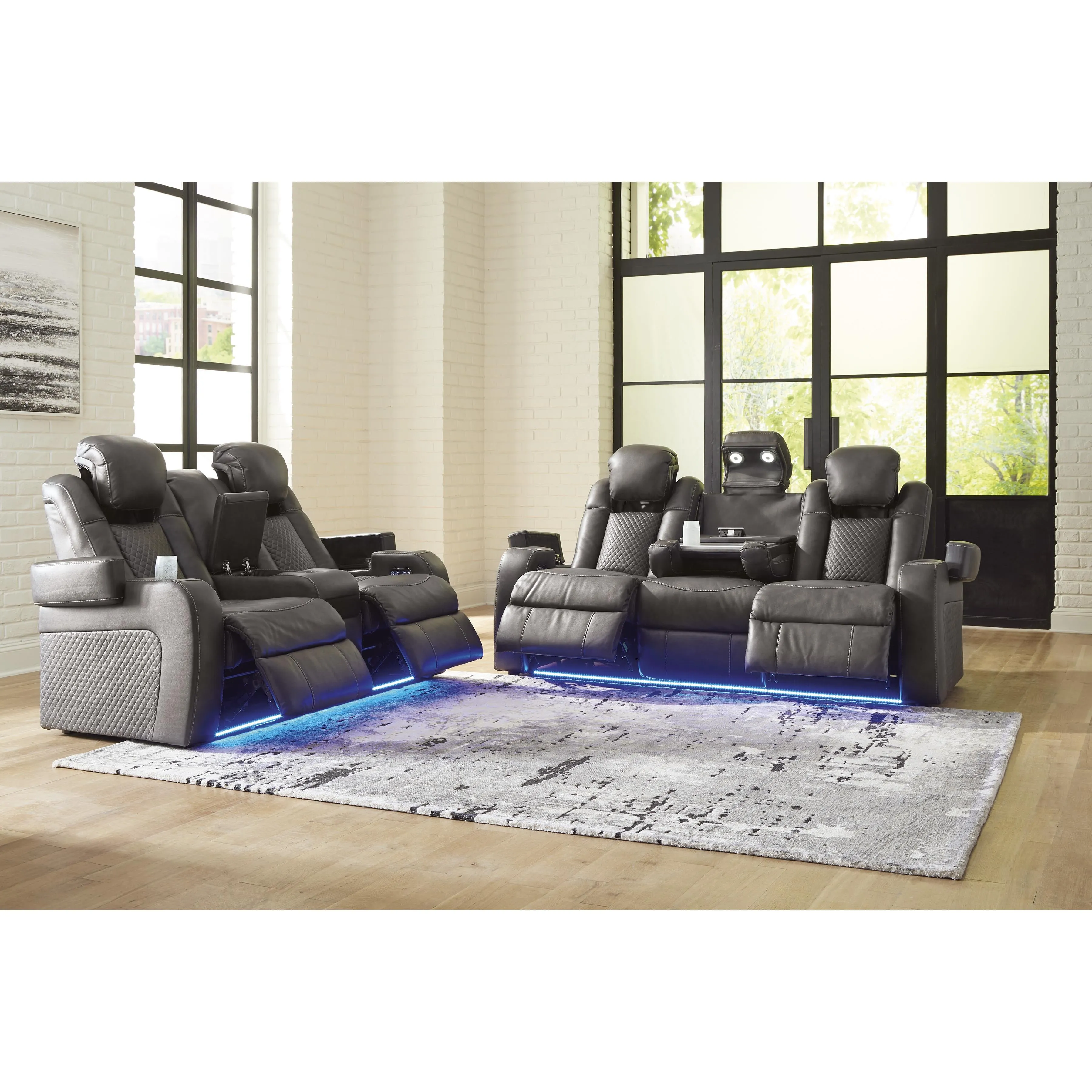 Signature Design by Ashley Fyne-Dyme Power Reclining Leather Look Loveseat with Console 3660218