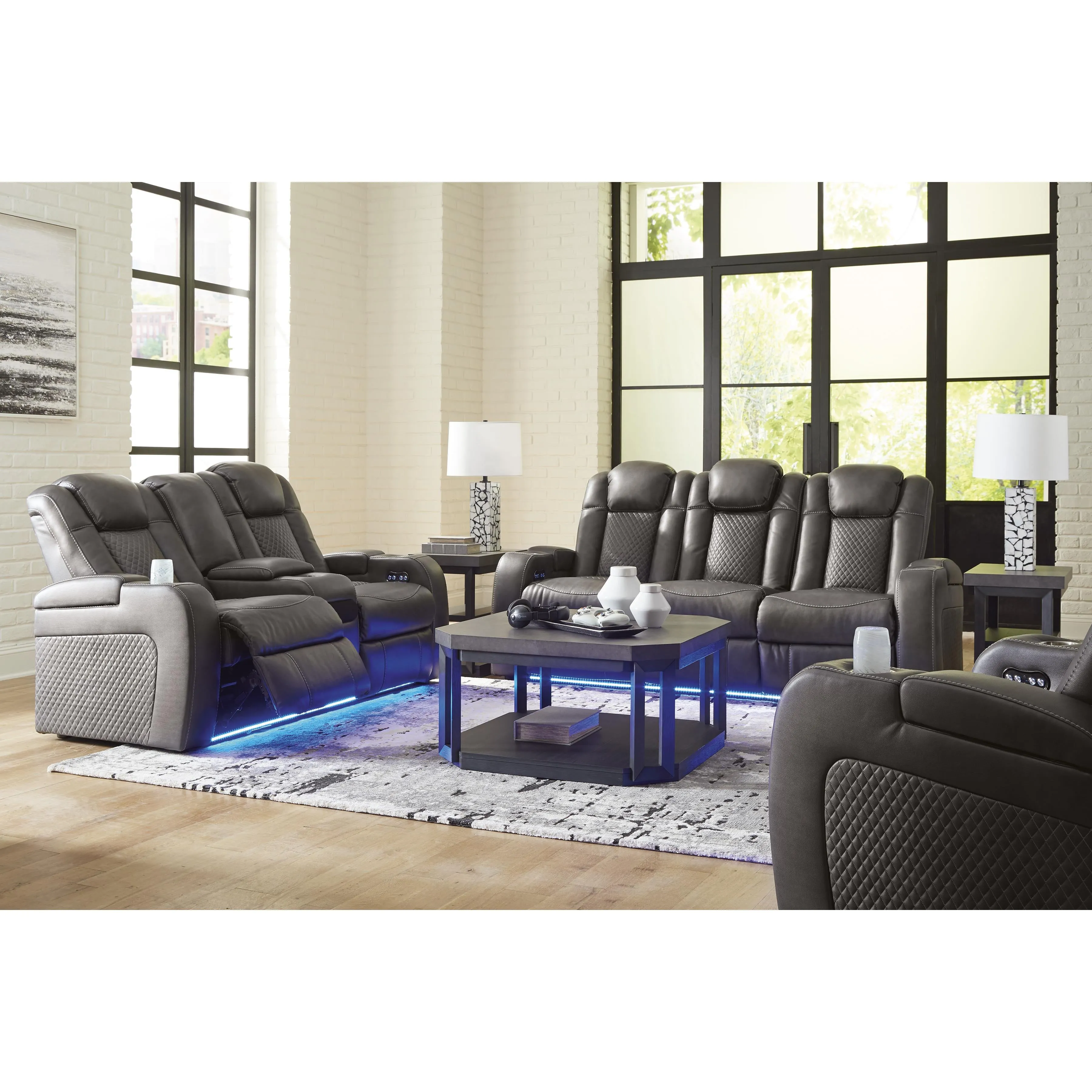Signature Design by Ashley Fyne-Dyme Power Reclining Leather Look Loveseat with Console 3660218