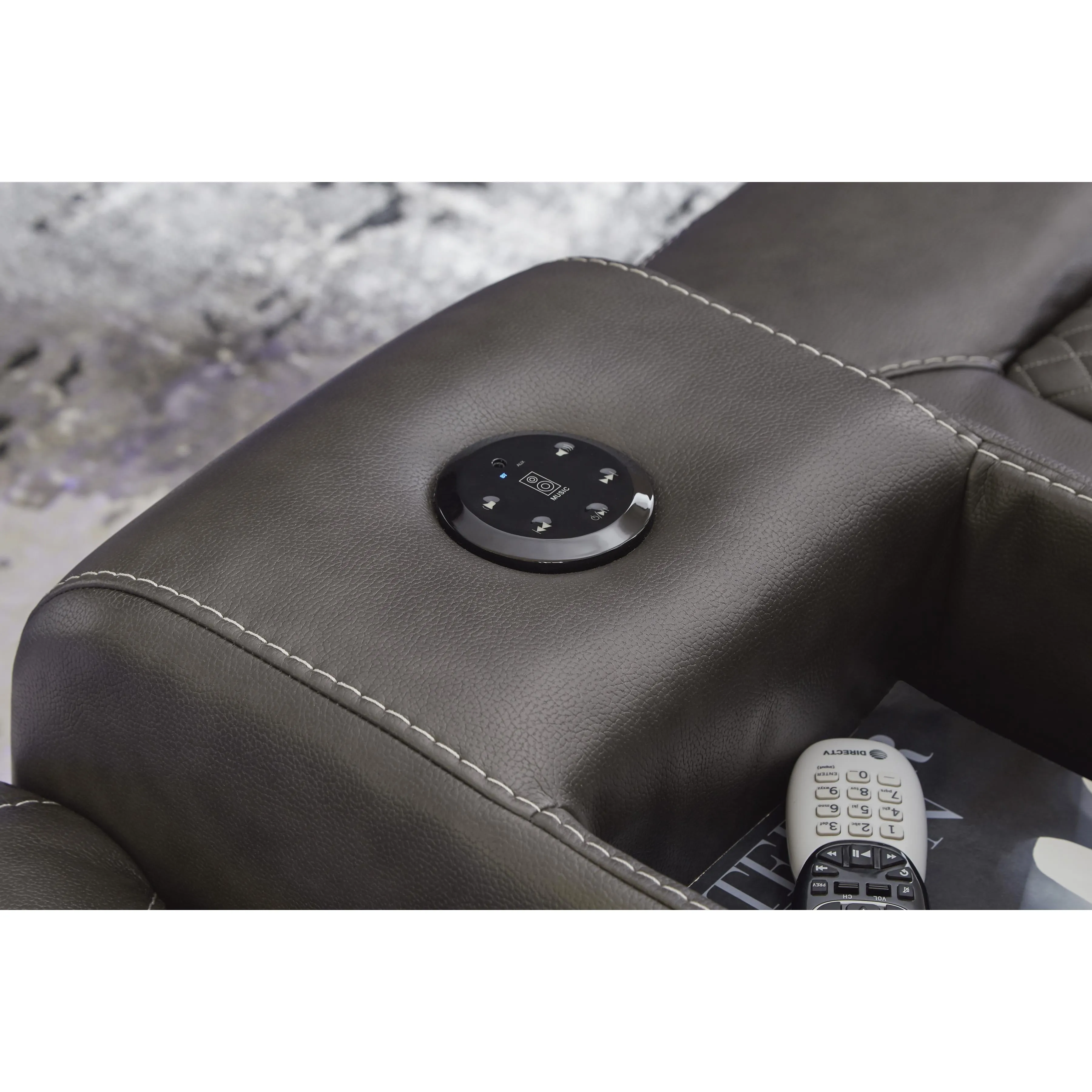Signature Design by Ashley Fyne-Dyme Power Reclining Leather Look Loveseat with Console 3660218