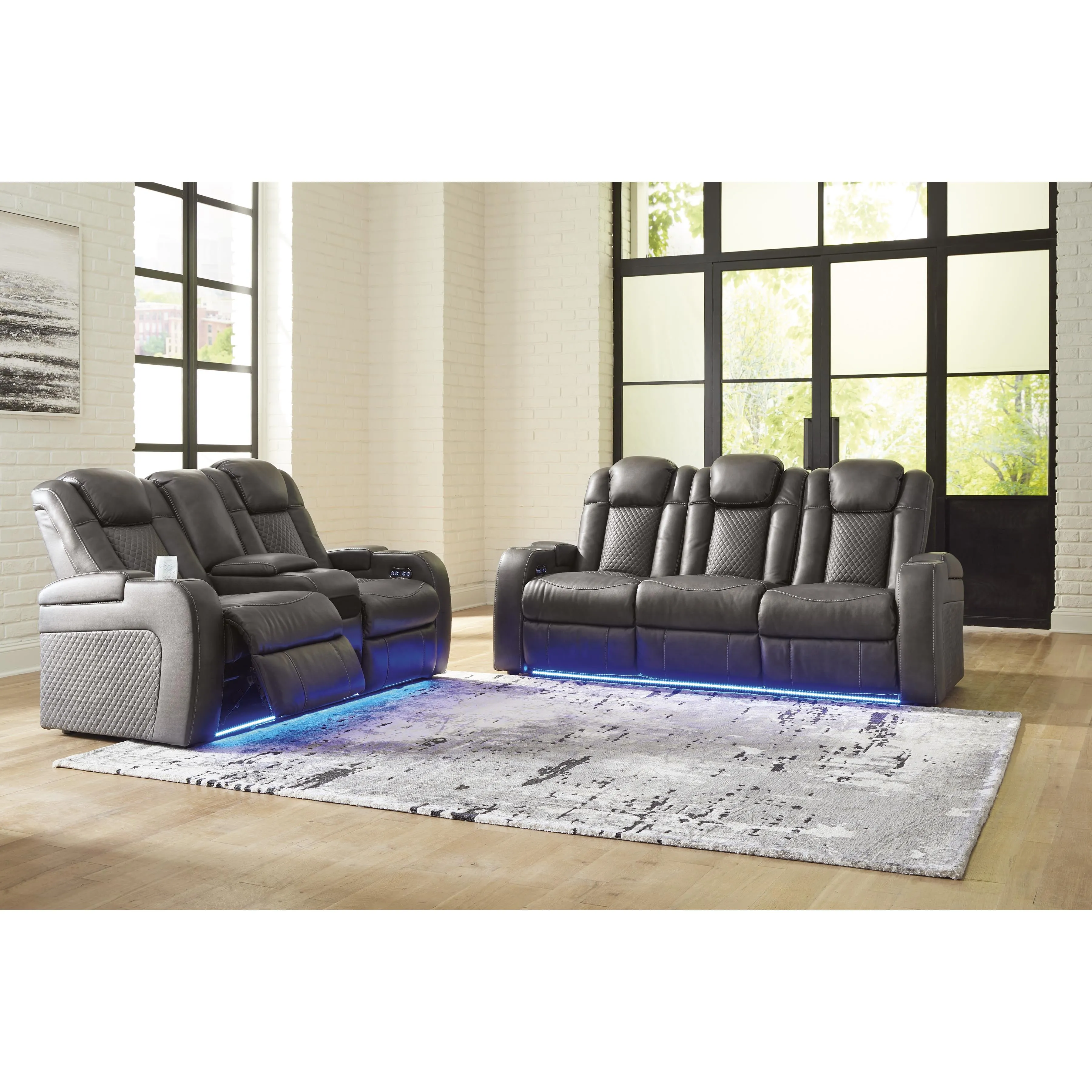 Signature Design by Ashley Fyne-Dyme Power Reclining Leather Look Loveseat with Console 3660218