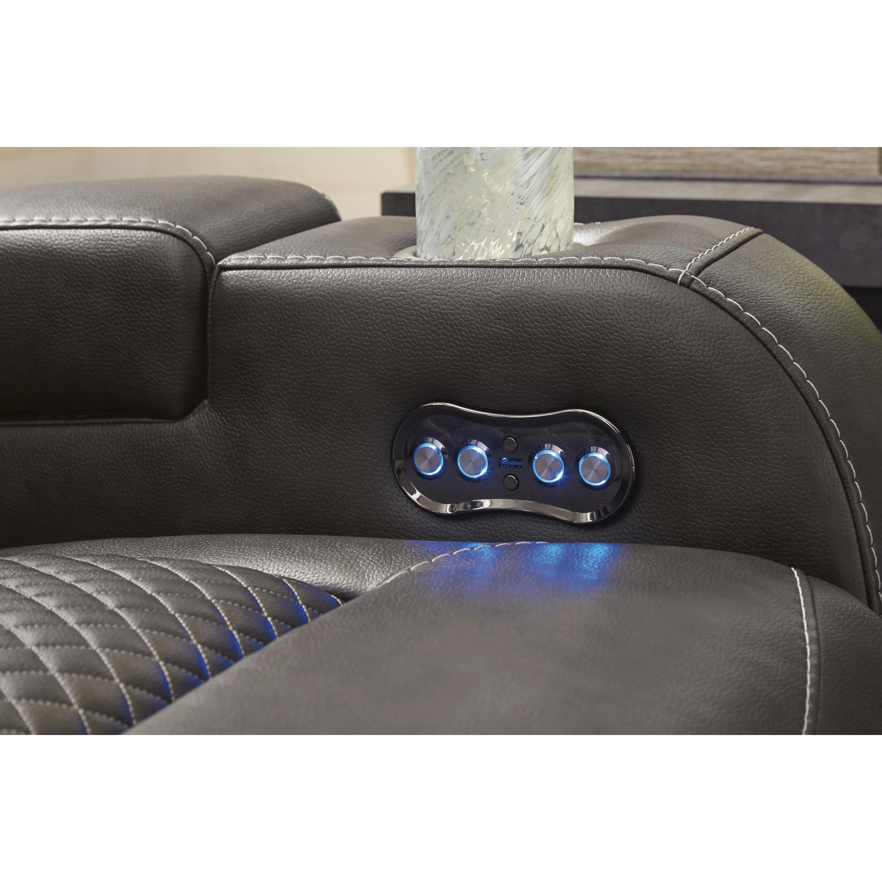 Signature Design by Ashley Fyne-Dyme Power Reclining Leather Look Loveseat with Console 3660218