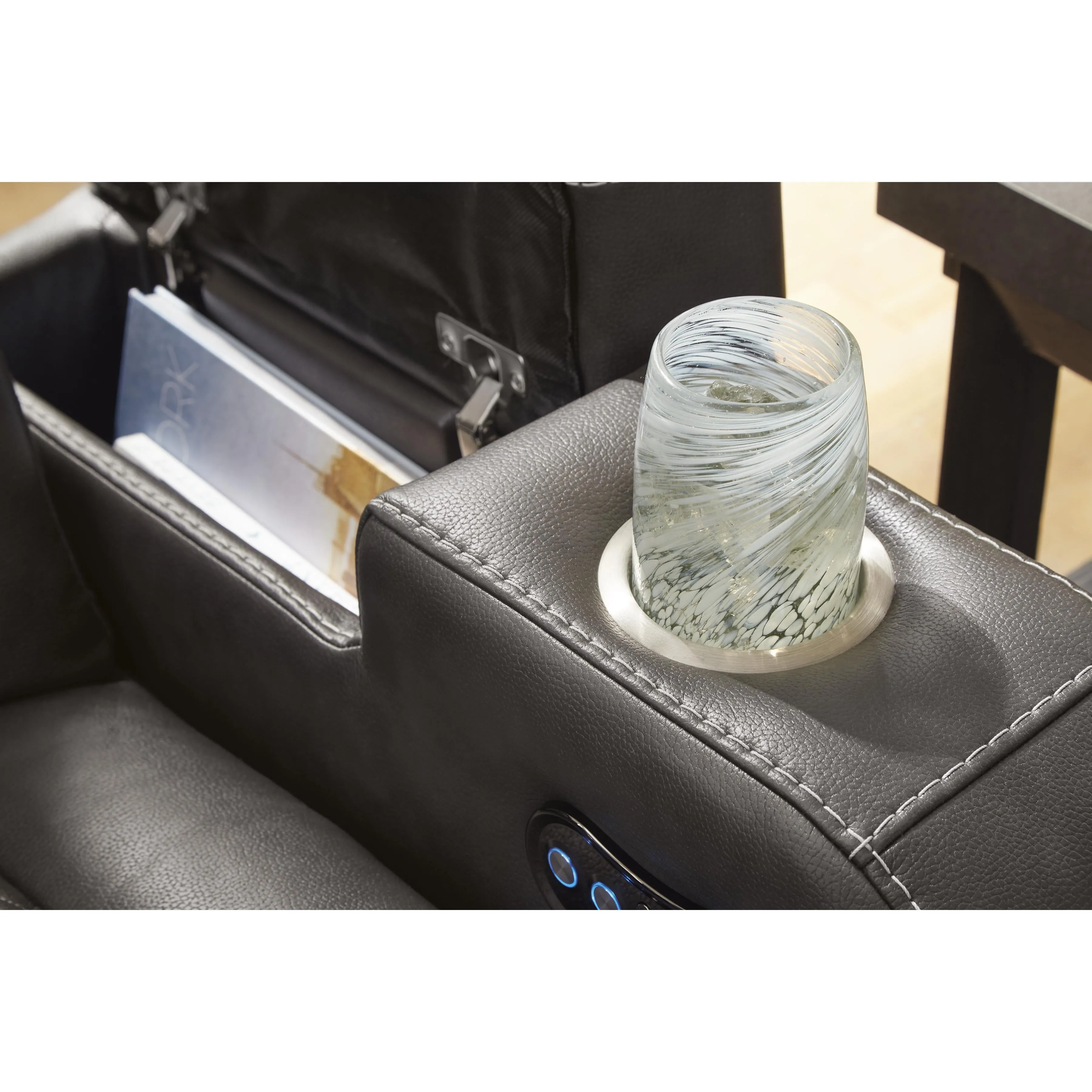 Signature Design by Ashley Fyne-Dyme Power Reclining Leather Look Loveseat with Console 3660218