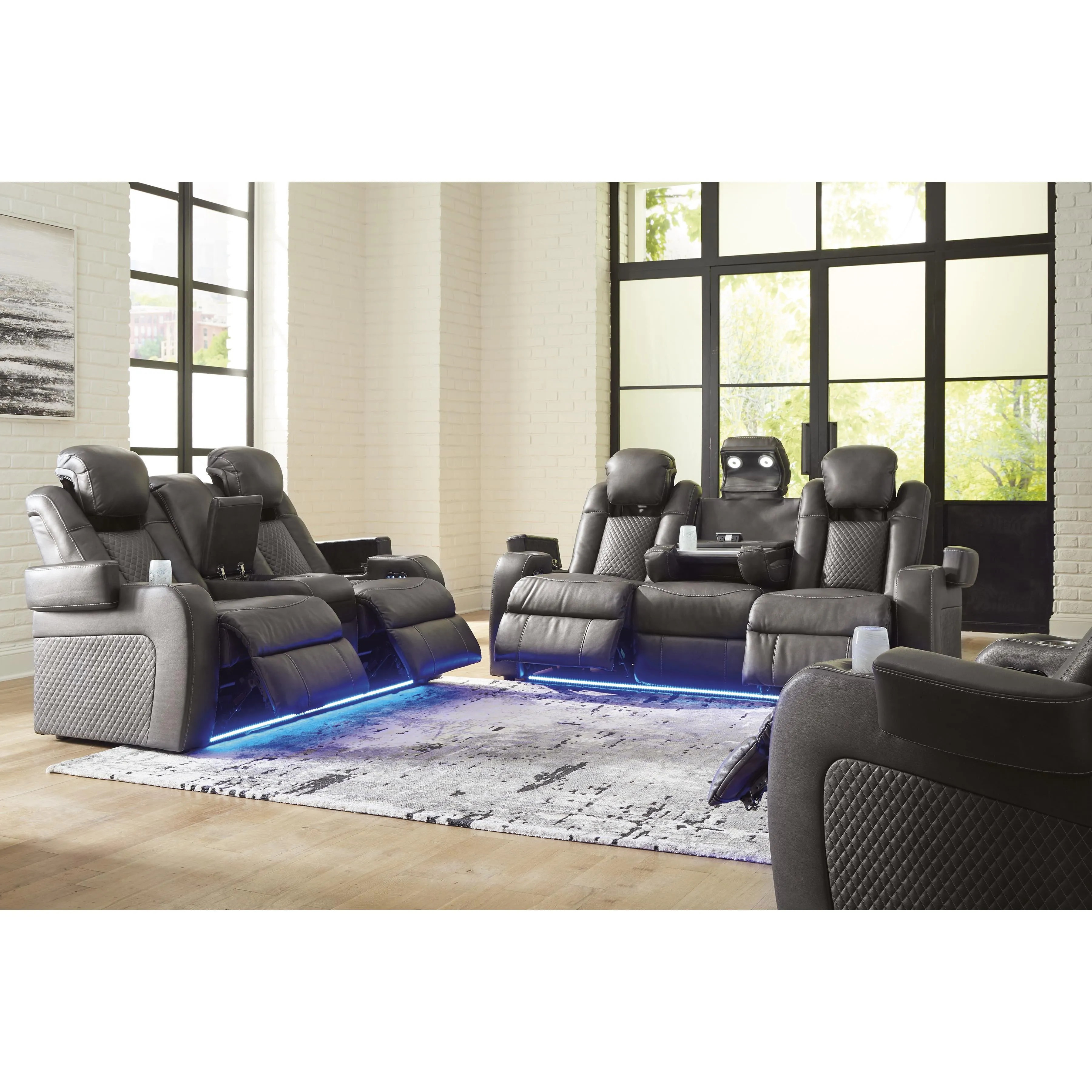 Signature Design by Ashley Fyne-Dyme Power Reclining Leather Look Loveseat with Console 3660218