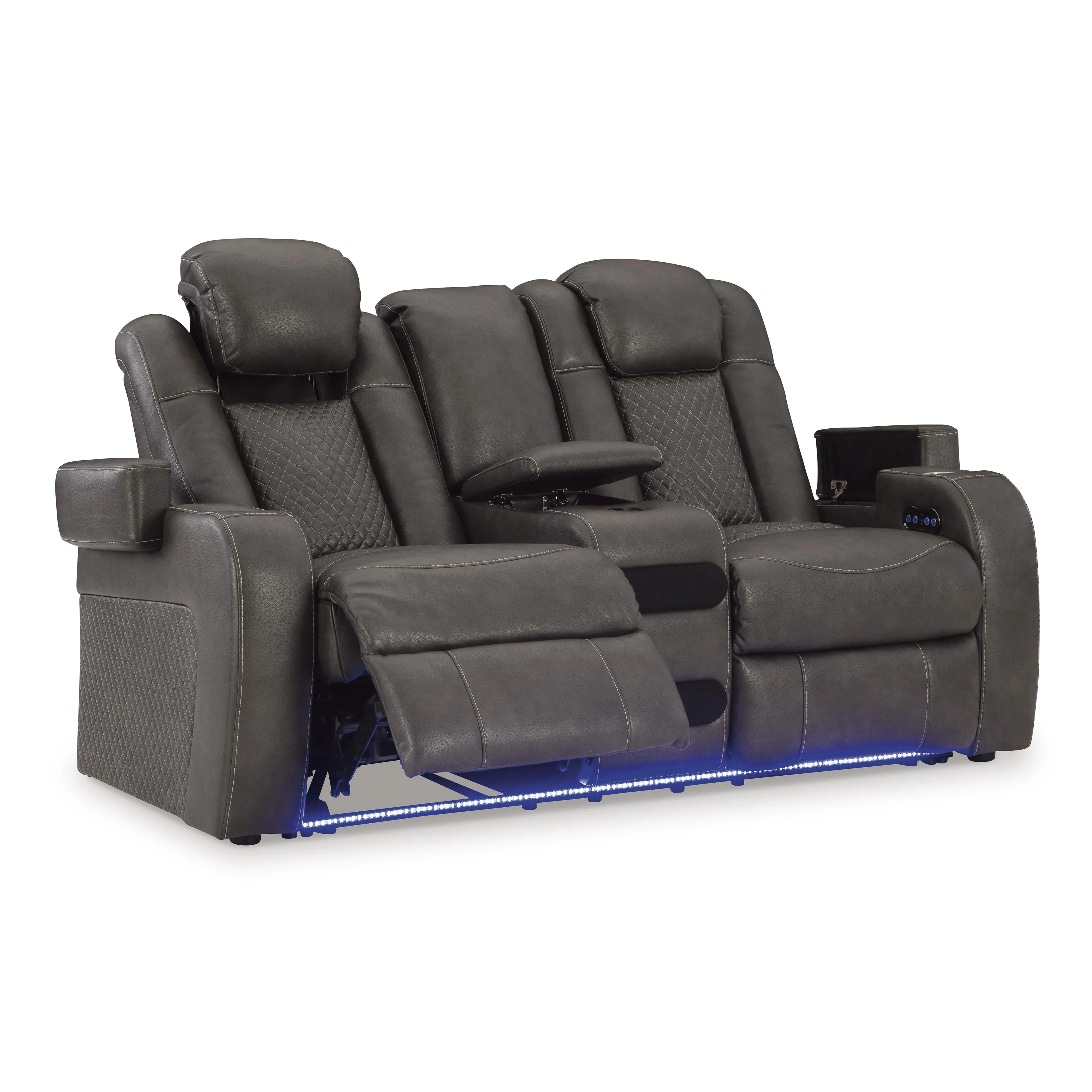 Signature Design by Ashley Fyne-Dyme Power Reclining Leather Look Loveseat with Console 3660218