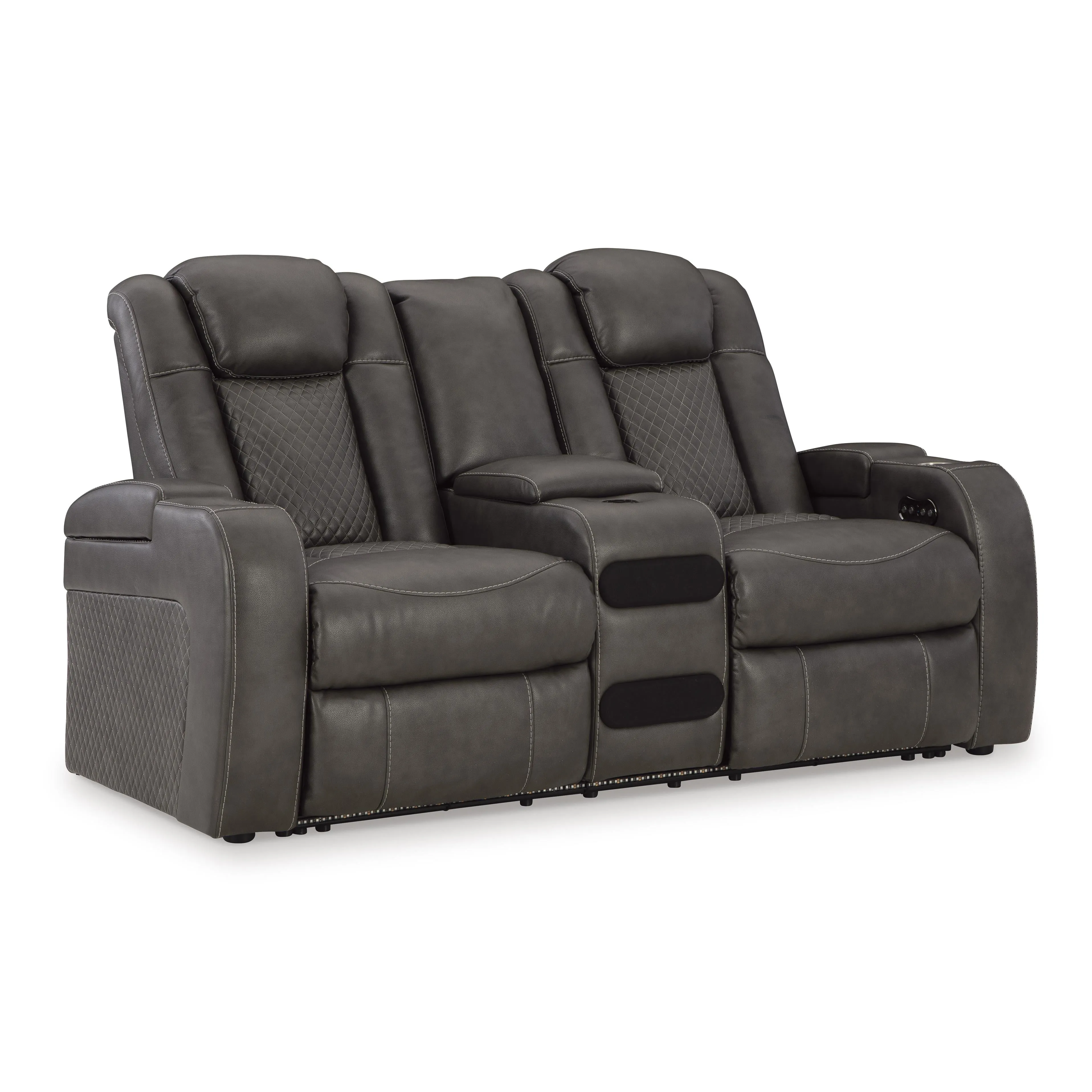 Signature Design by Ashley Fyne-Dyme Power Reclining Leather Look Loveseat with Console 3660218