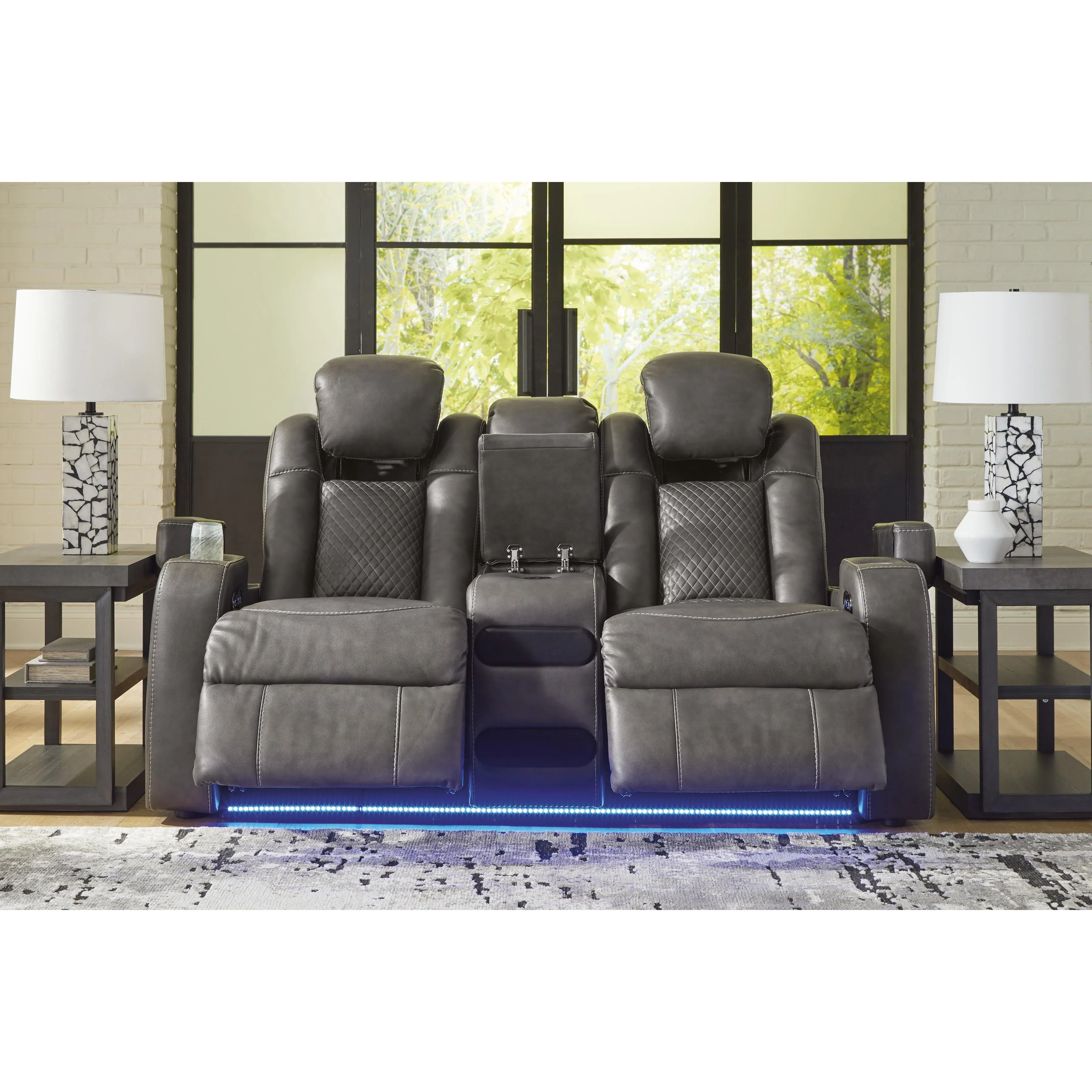 Signature Design by Ashley Fyne-Dyme Power Reclining Leather Look Loveseat with Console 3660218
