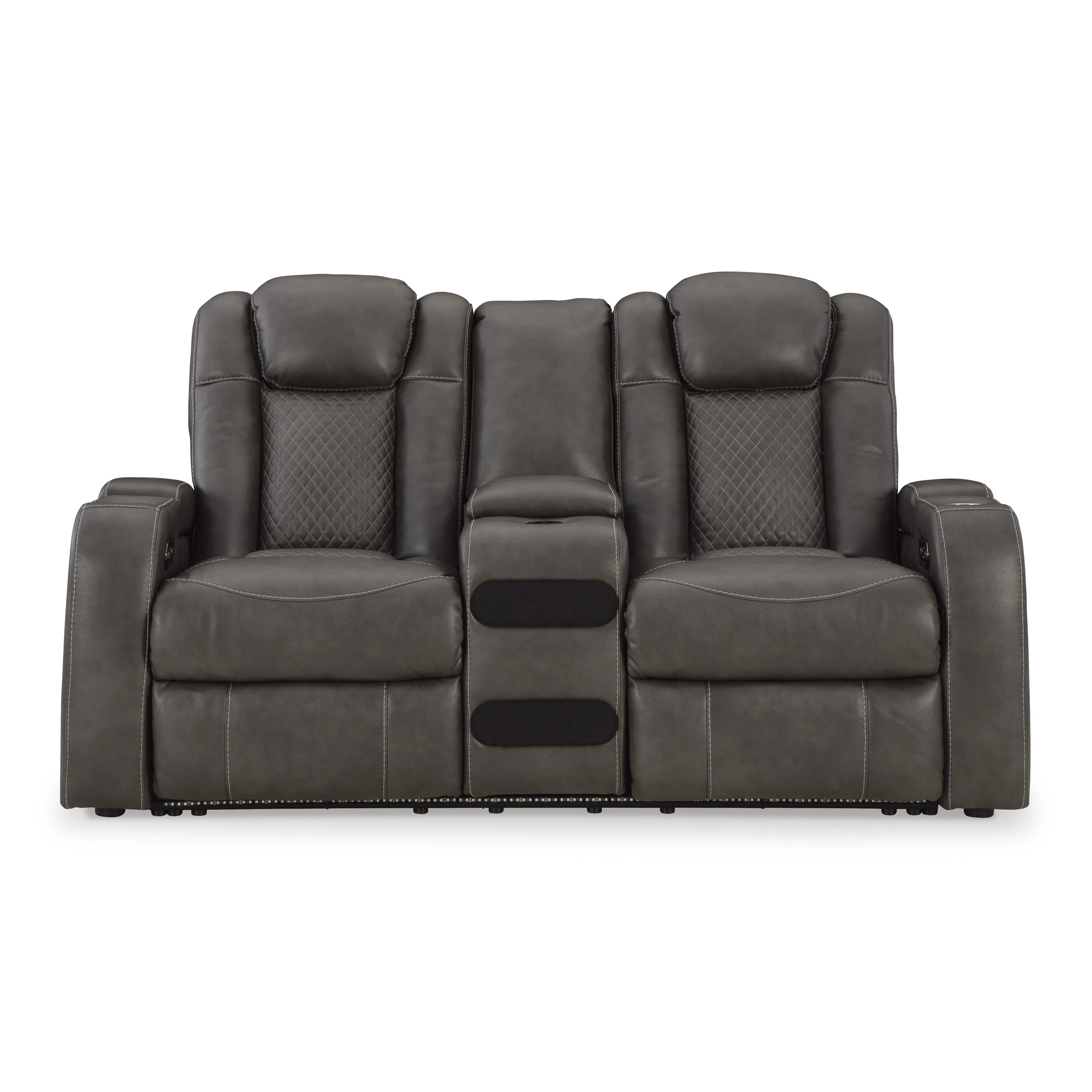 Signature Design by Ashley Fyne-Dyme Power Reclining Leather Look Loveseat with Console 3660218
