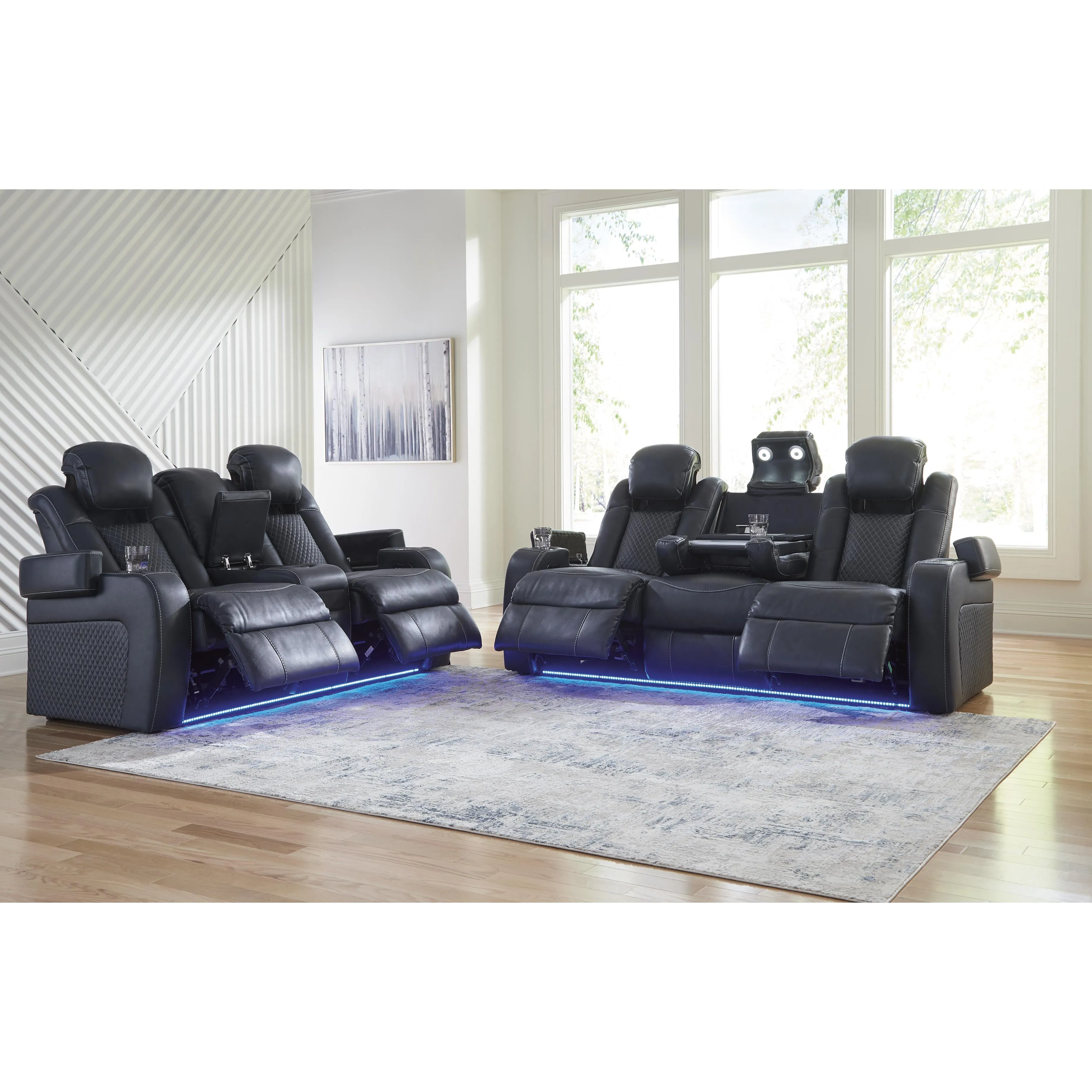 Signature Design by Ashley Fyne-Dyme Power Reclining Leather Look Loveseat with Console 3660318