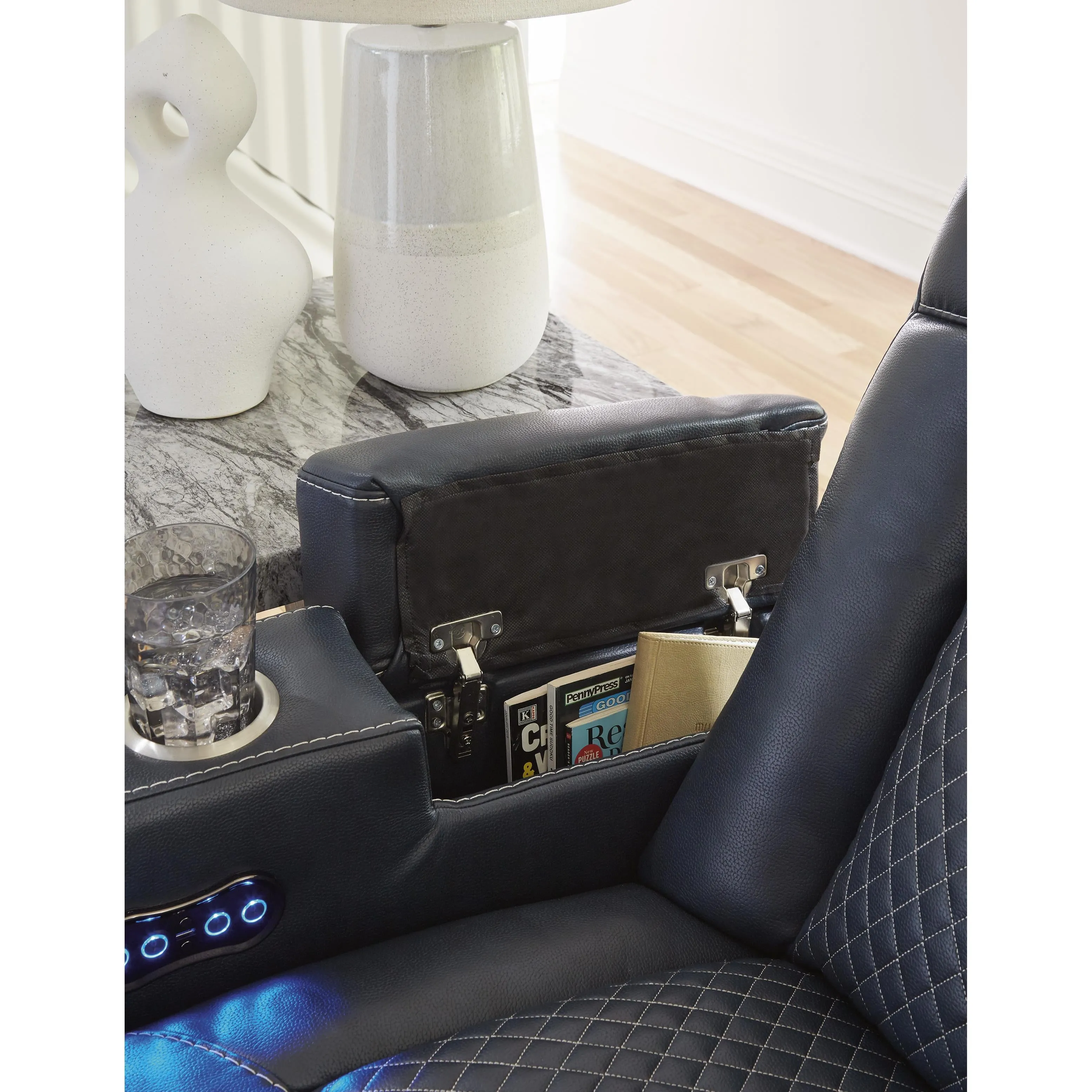 Signature Design by Ashley Fyne-Dyme Power Reclining Leather Look Loveseat with Console 3660318