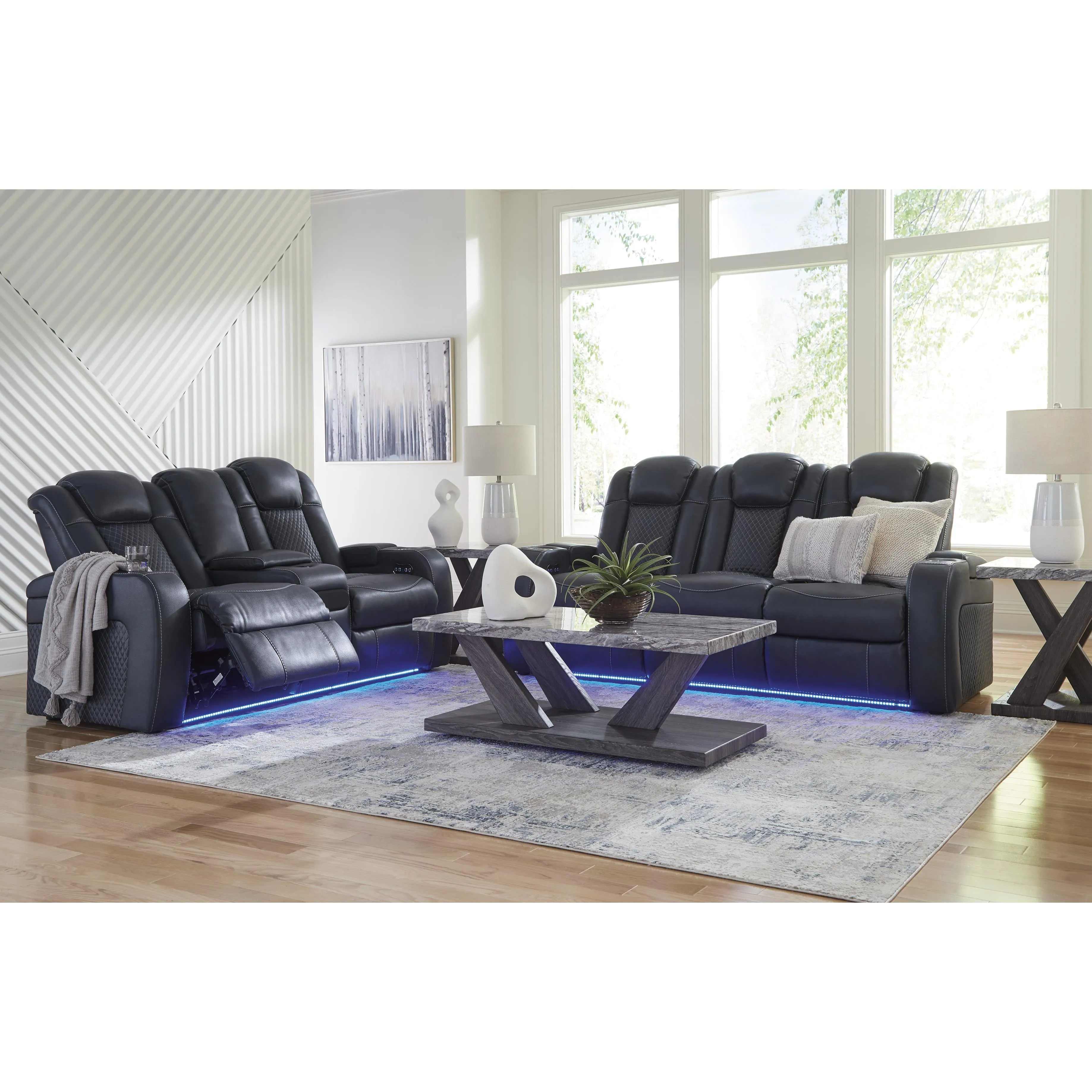 Signature Design by Ashley Fyne-Dyme Power Reclining Leather Look Loveseat with Console 3660318
