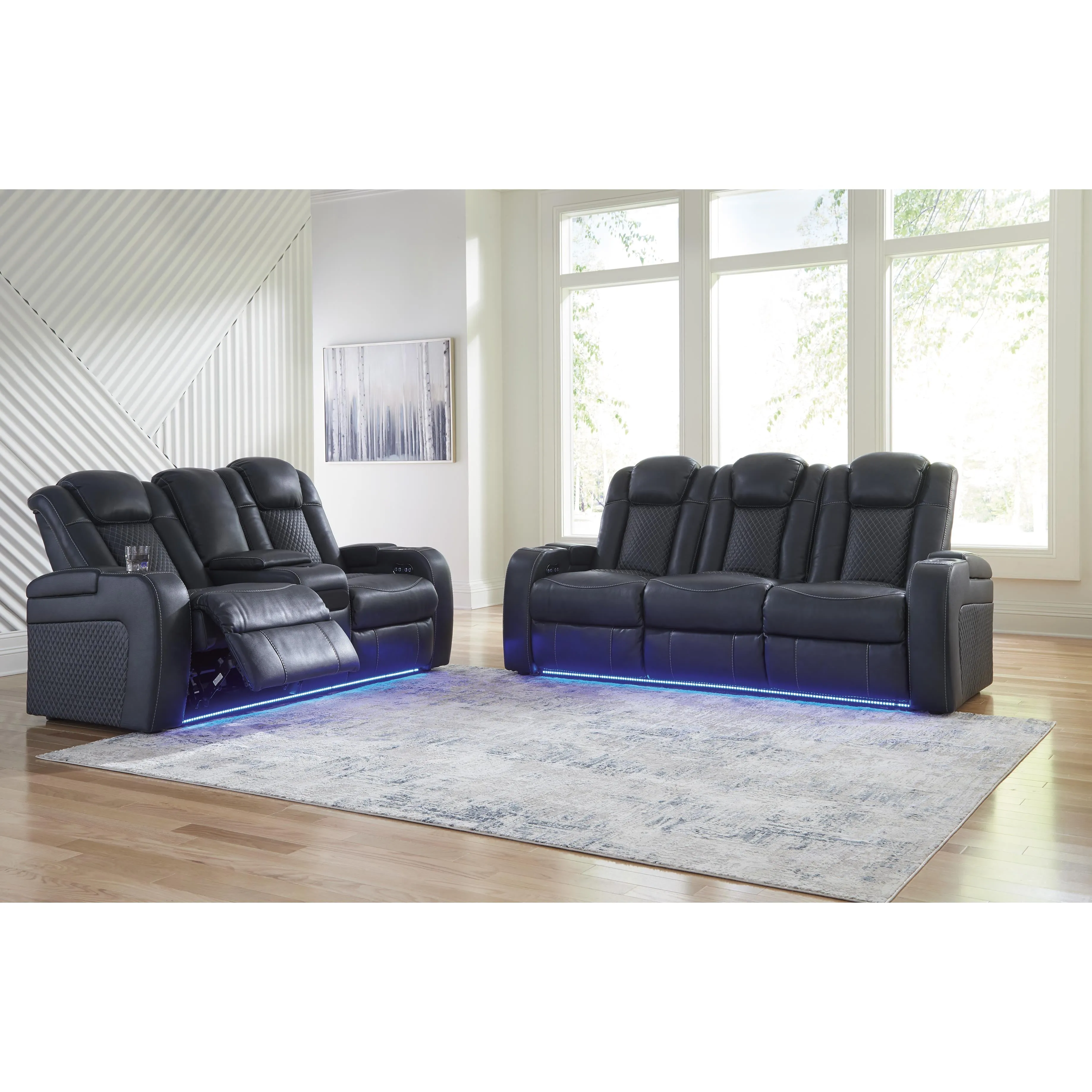 Signature Design by Ashley Fyne-Dyme Power Reclining Leather Look Loveseat with Console 3660318
