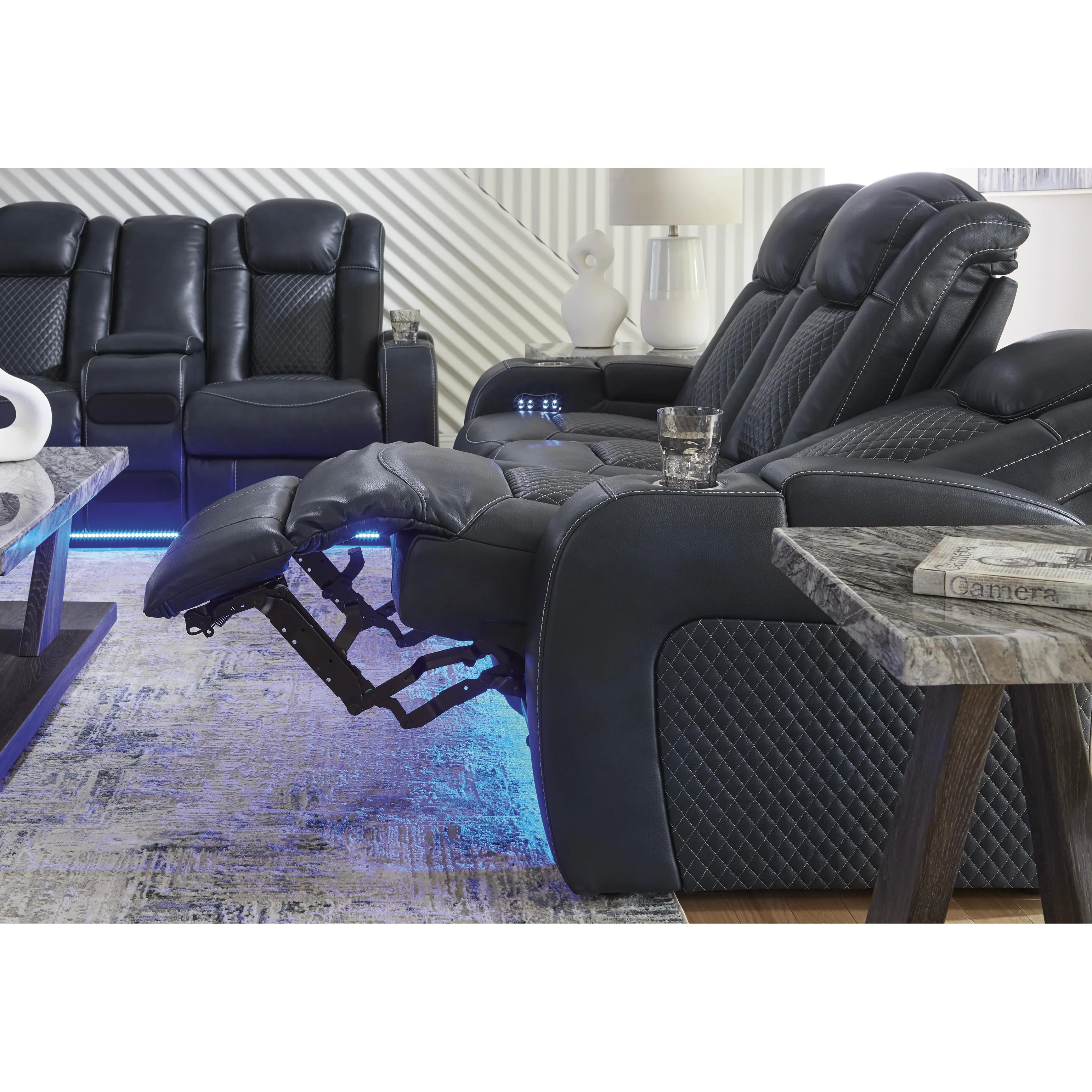 Signature Design by Ashley Fyne-Dyme Power Reclining Leather Look Loveseat with Console 3660318
