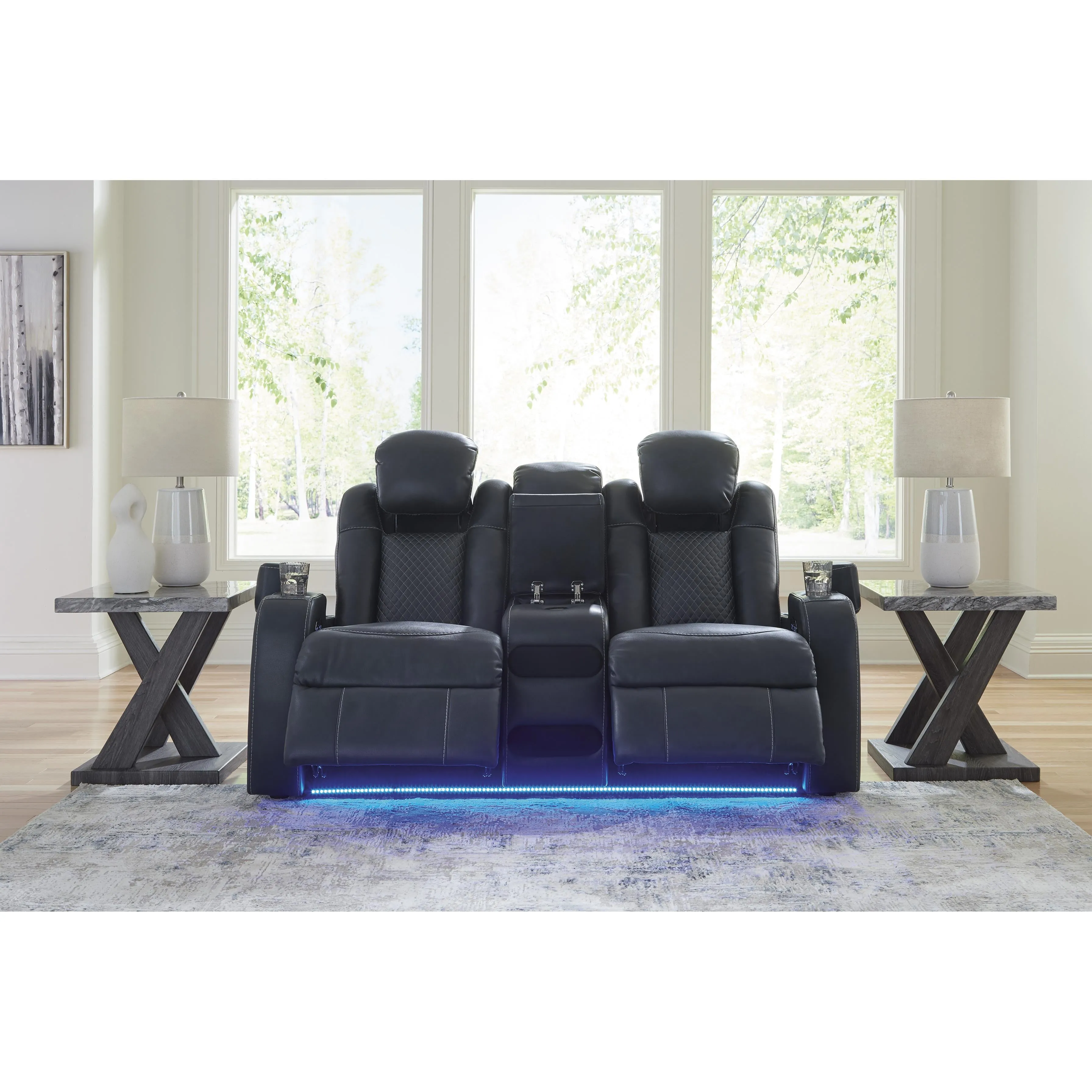 Signature Design by Ashley Fyne-Dyme Power Reclining Leather Look Loveseat with Console 3660318