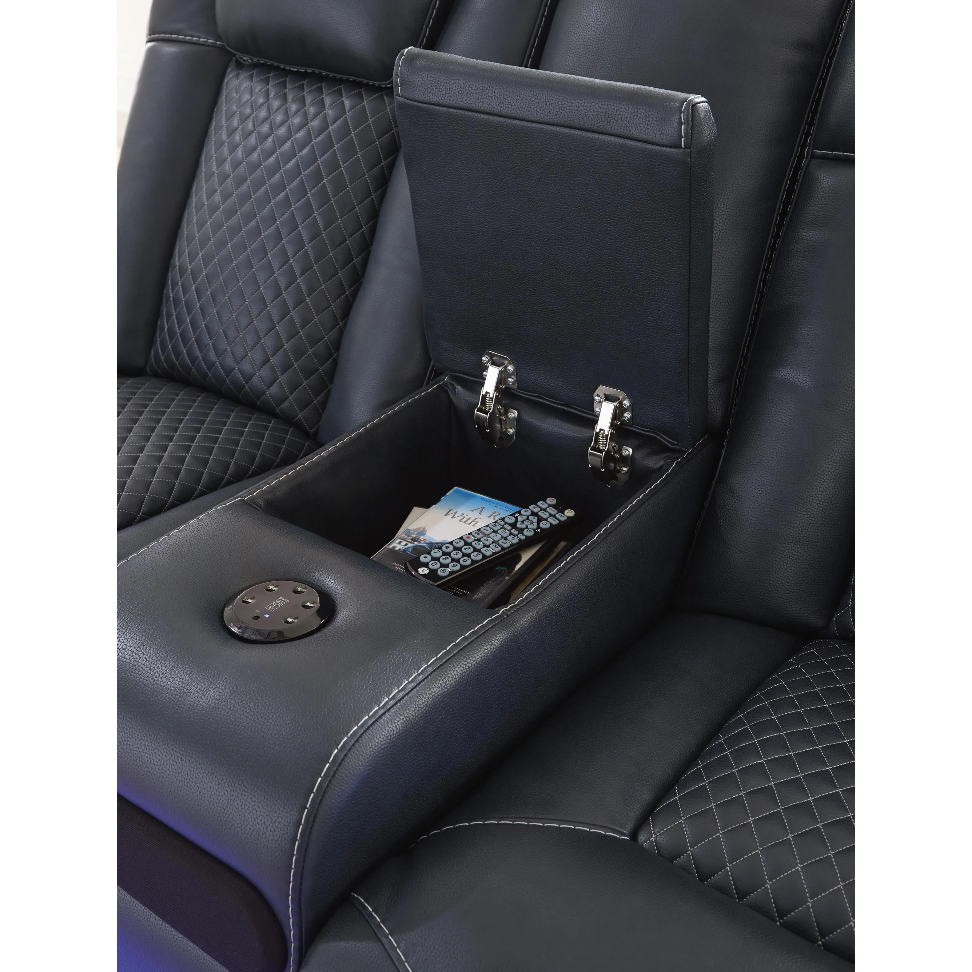 Signature Design by Ashley Fyne-Dyme Power Reclining Leather Look Loveseat with Console 3660318