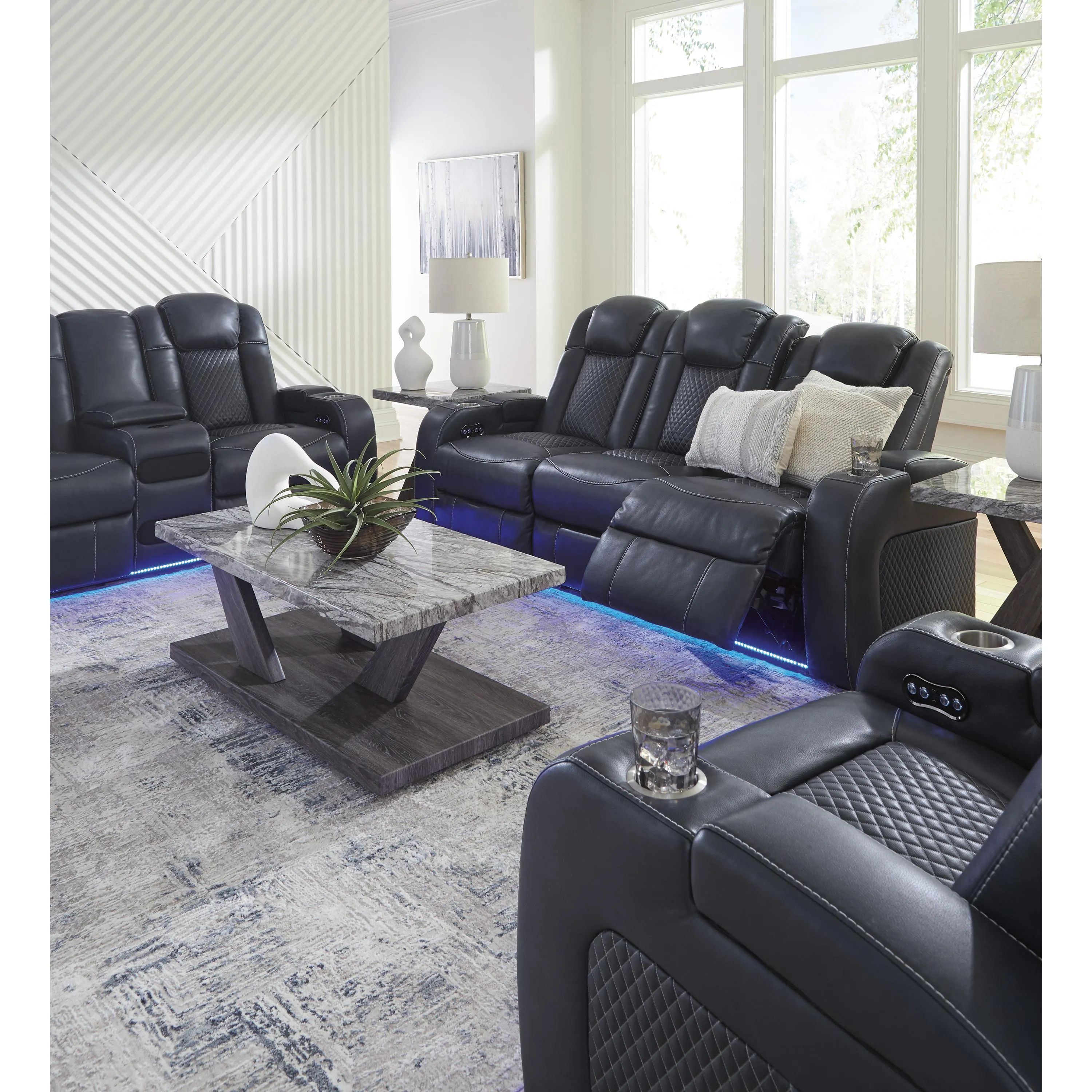 Signature Design by Ashley Fyne-Dyme Power Reclining Leather Look Loveseat with Console 3660318