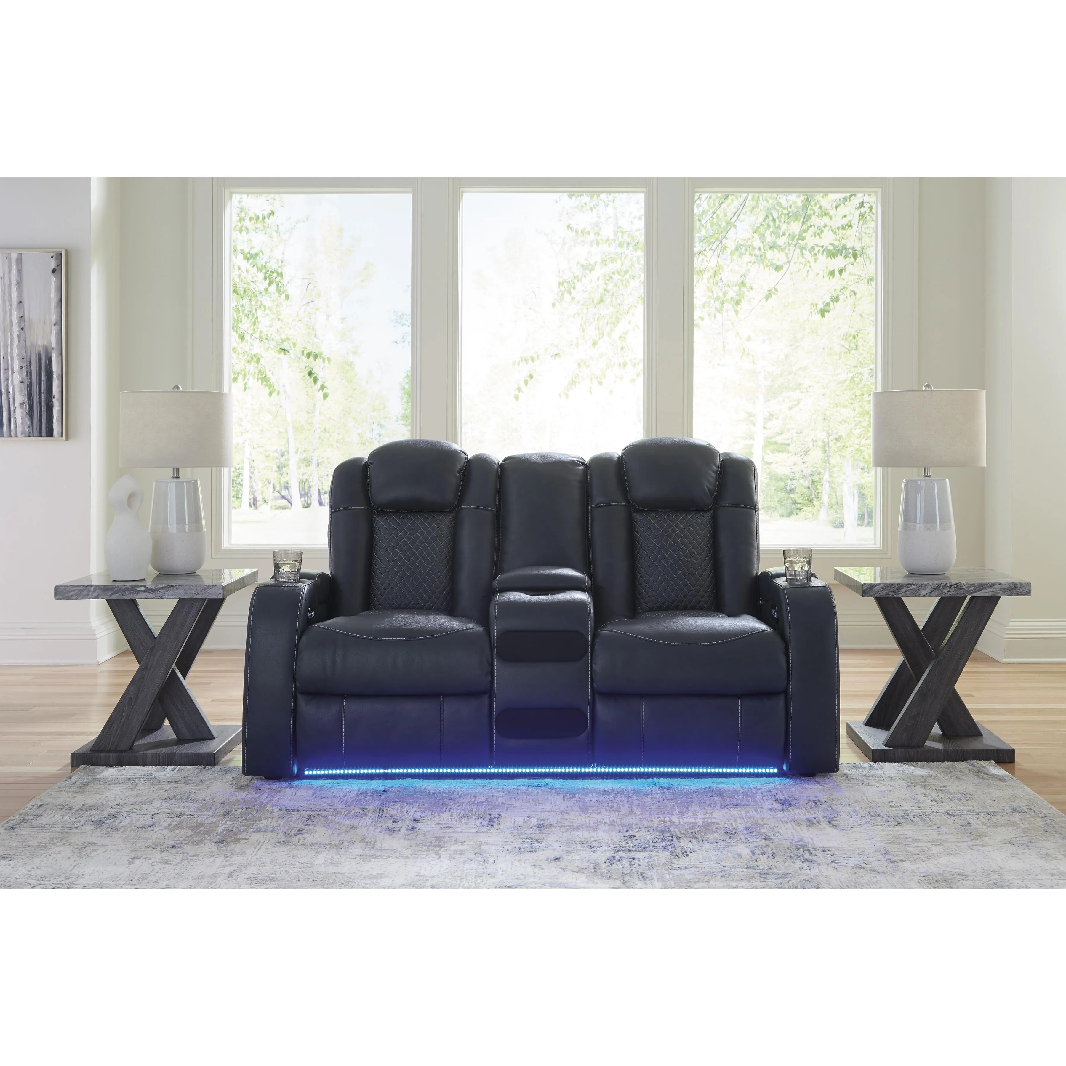 Signature Design by Ashley Fyne-Dyme Power Reclining Leather Look Loveseat with Console 3660318