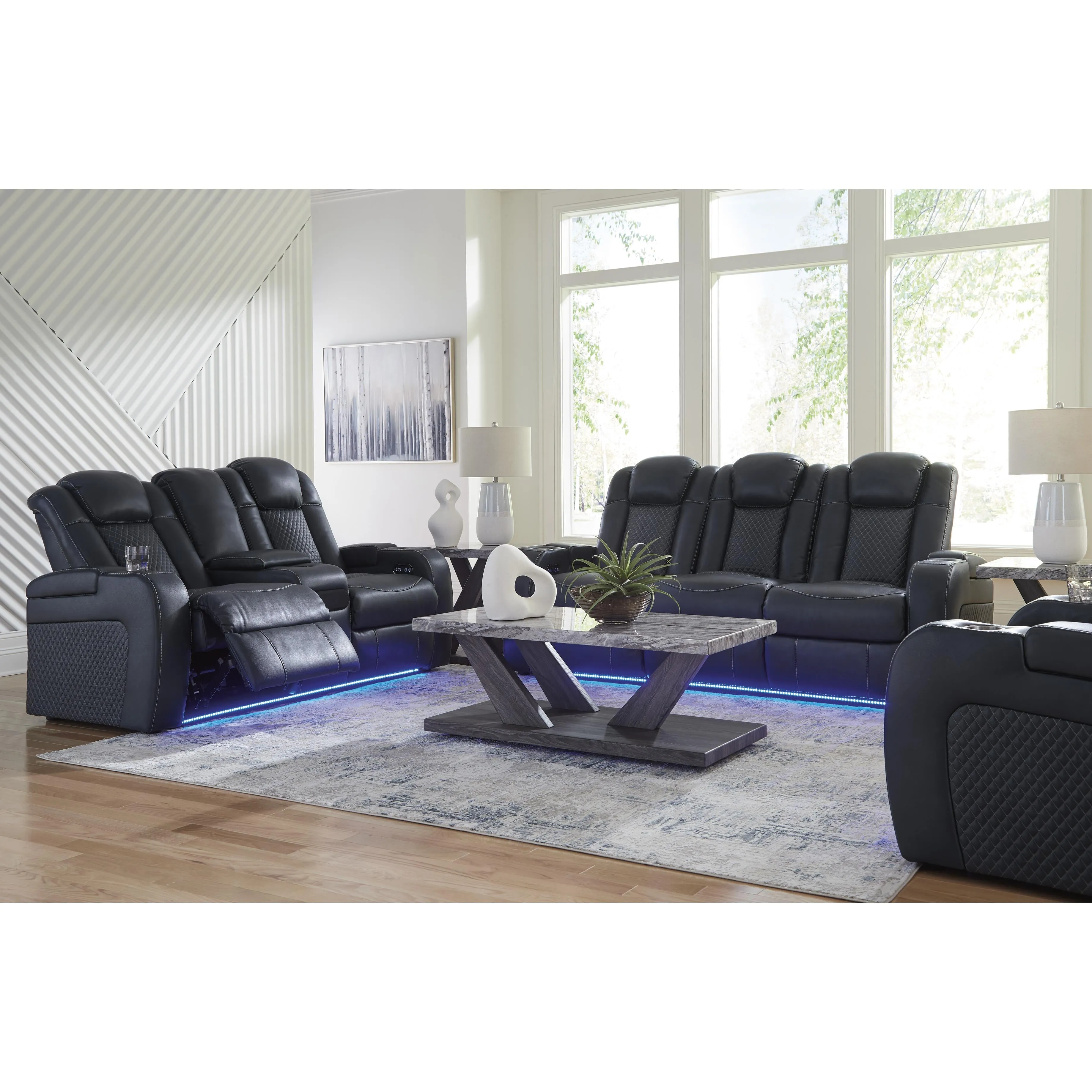 Signature Design by Ashley Fyne-Dyme Power Reclining Leather Look Loveseat with Console 3660318