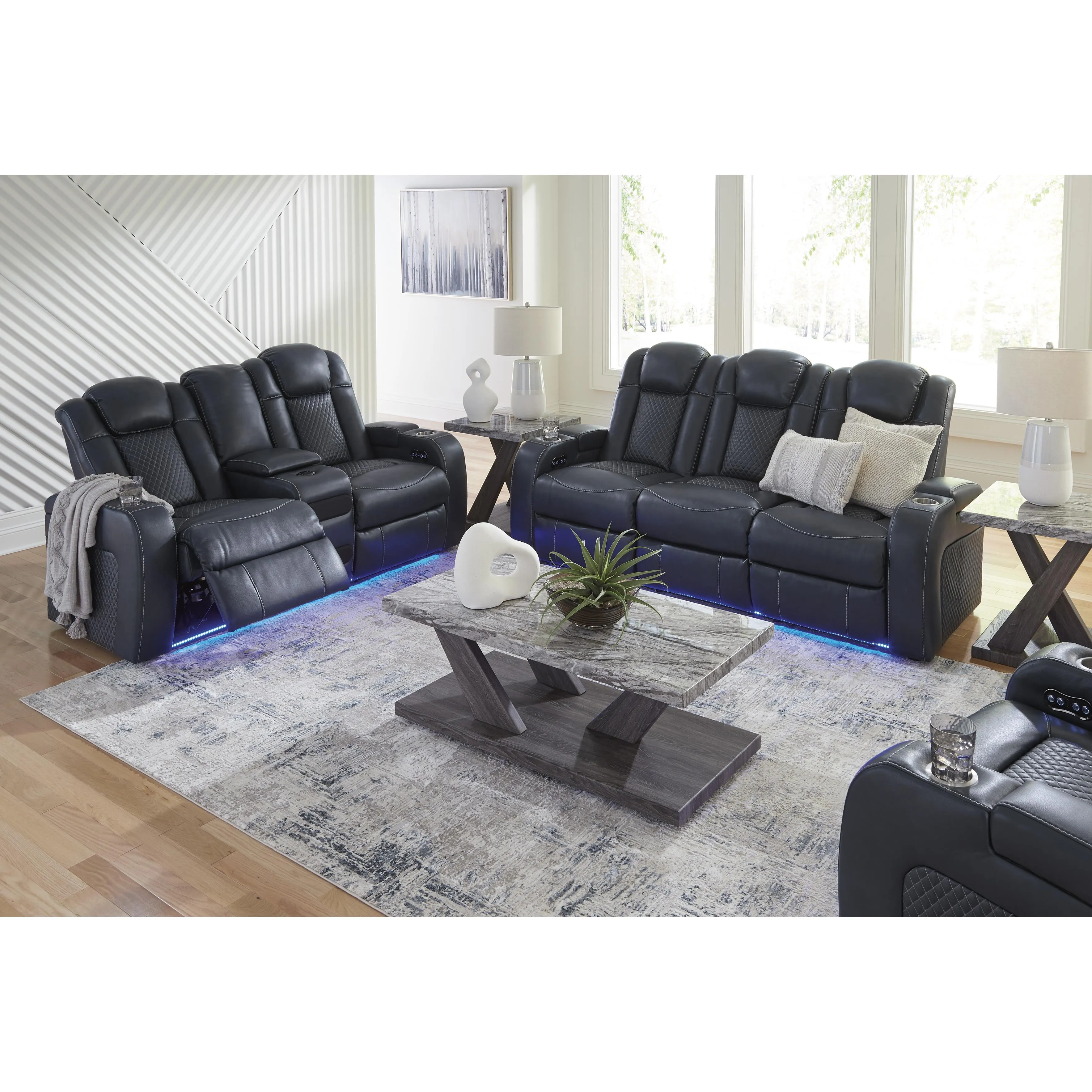 Signature Design by Ashley Fyne-Dyme Power Reclining Leather Look Loveseat with Console 3660318
