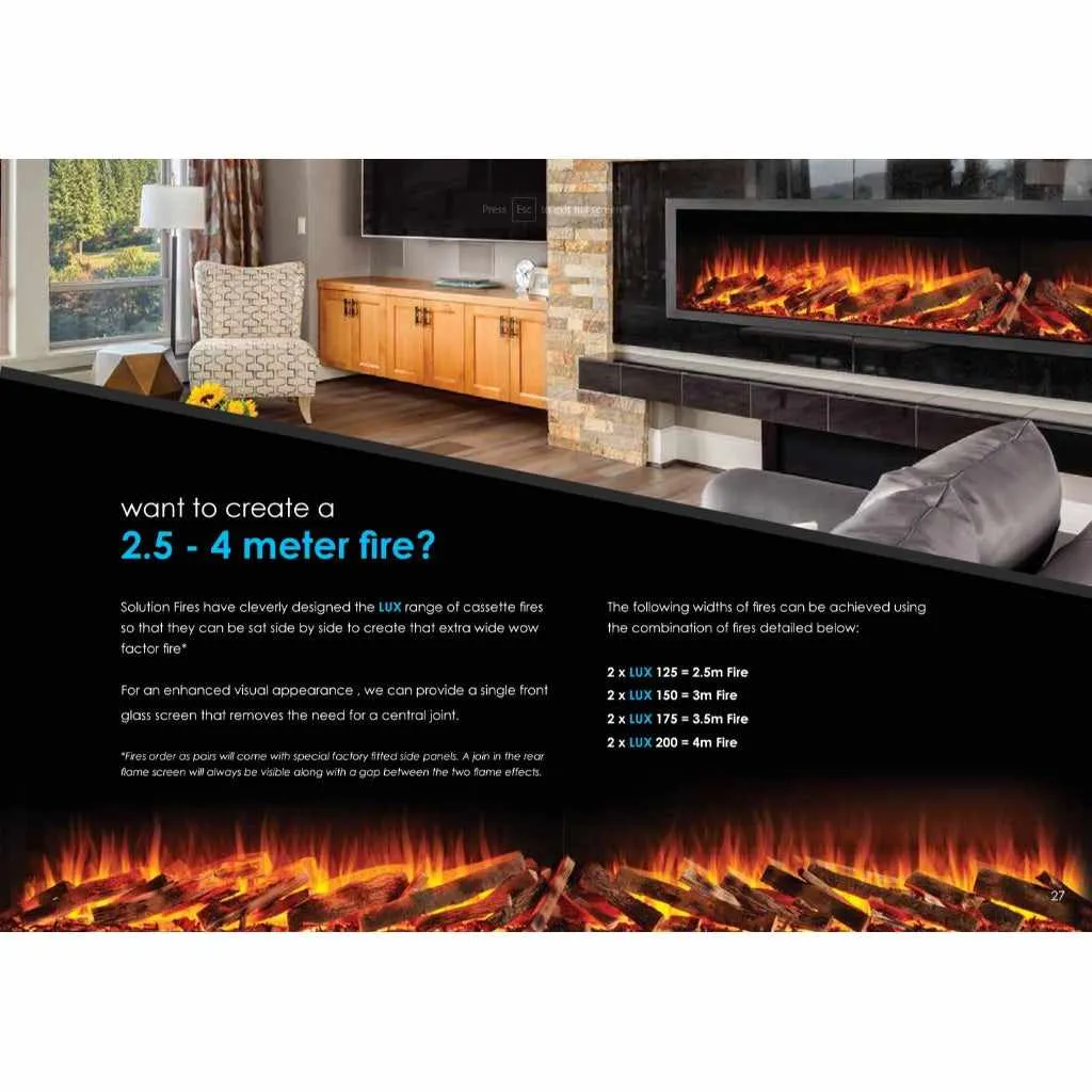 Solution Fires LUX 150 HD 1500MM Panoramic Electric Fire - 1/2/3 Sided Media Wall Electric Fire