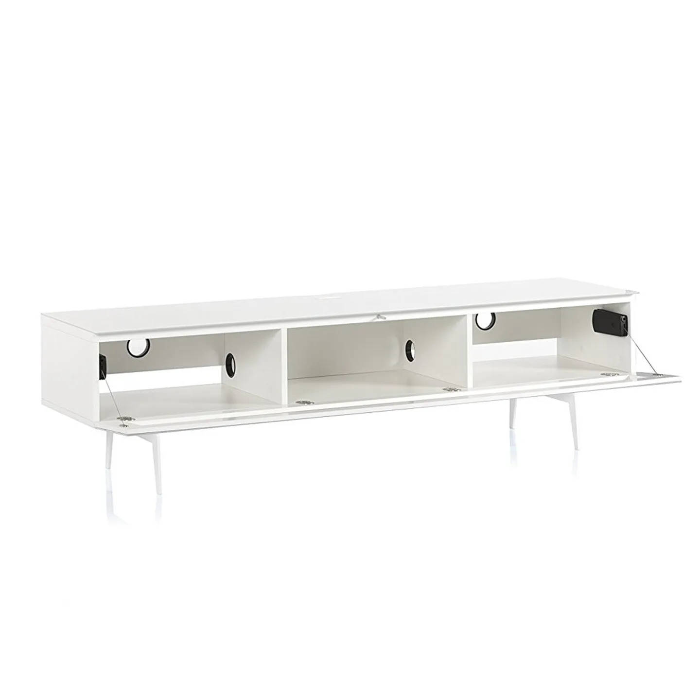 Sonorous Studio ST360 Modern TV Stand w/ Spike Legs for TVs up to 75" - White / Black Glass Cover