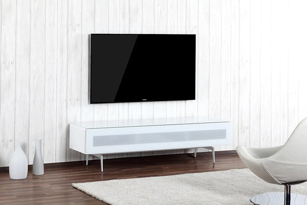 Sonorous Studio ST360 Modern TV Stand w/ Spike Legs for TVs up to 75" - White / Black Glass Cover