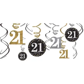 Sparkling Black 21st Swirl Decorations