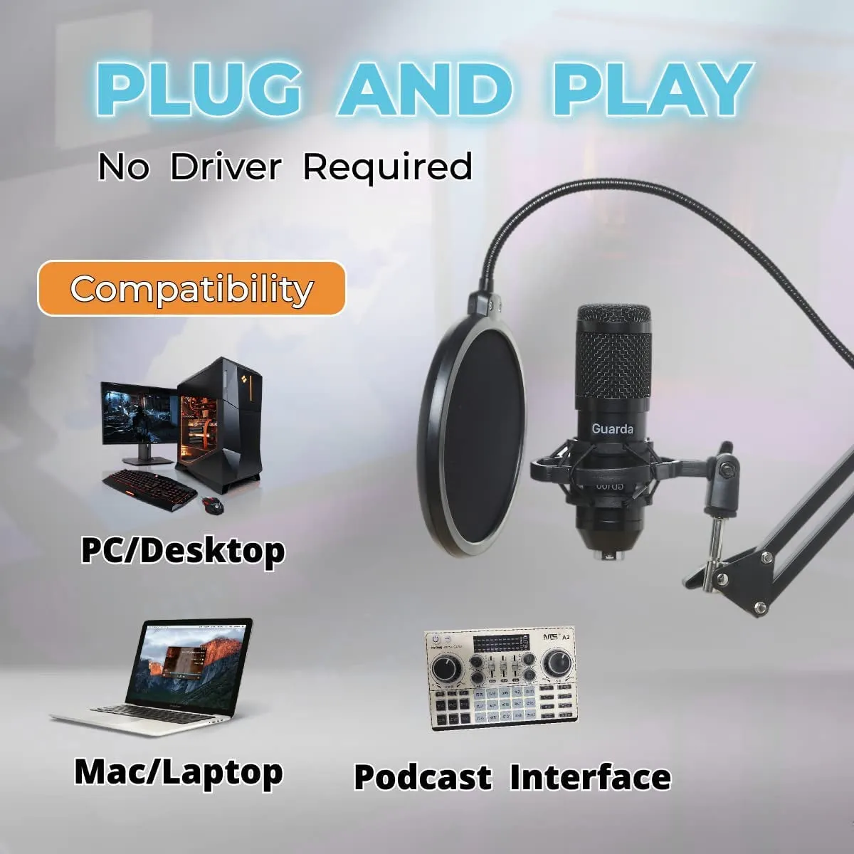 Studio Condenser USB Microphone Arm Stand