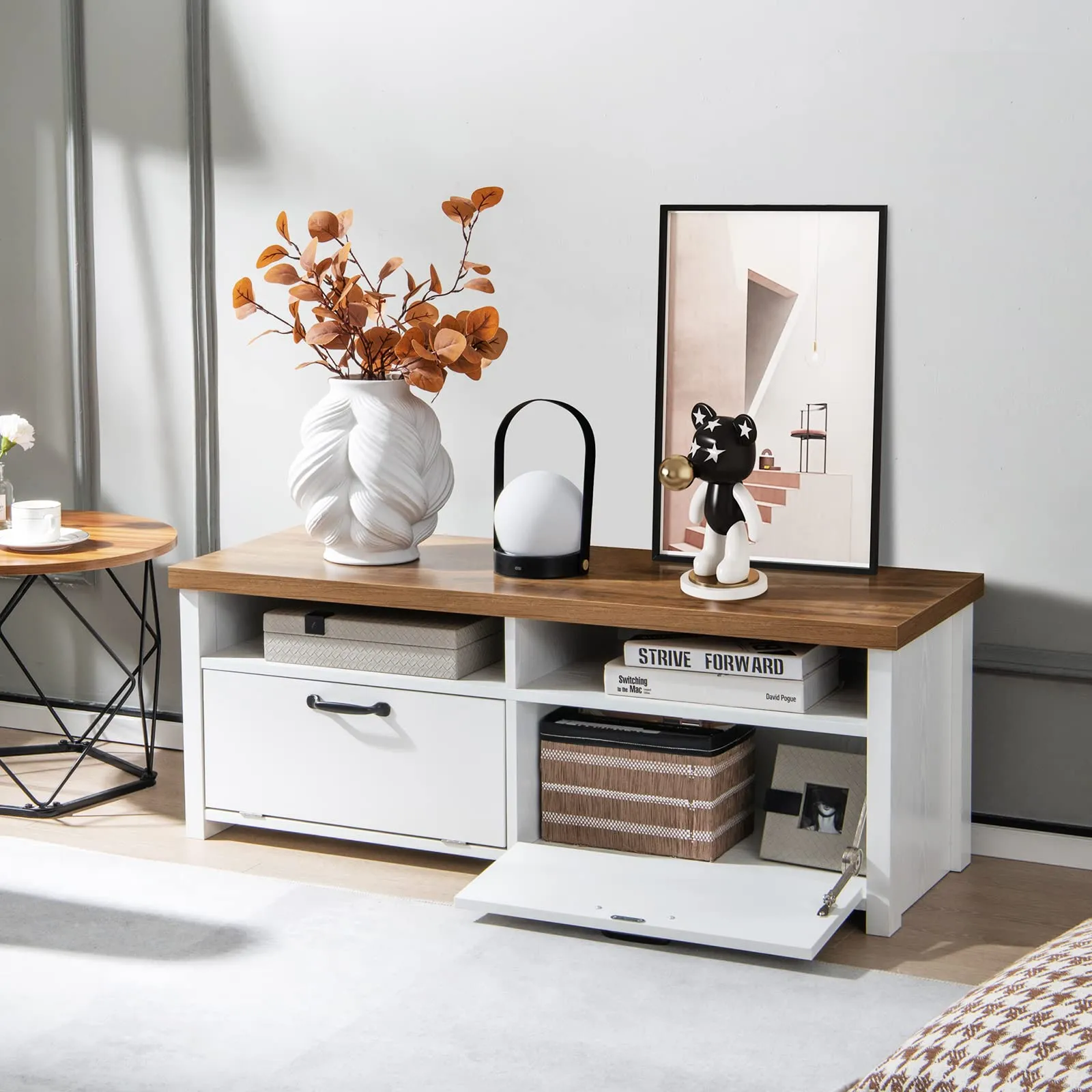Tangkula TV Stand for 48-Inch TV, Modern TV Console Table with 2 Open Shelves & 2 Enclosed Cabinets