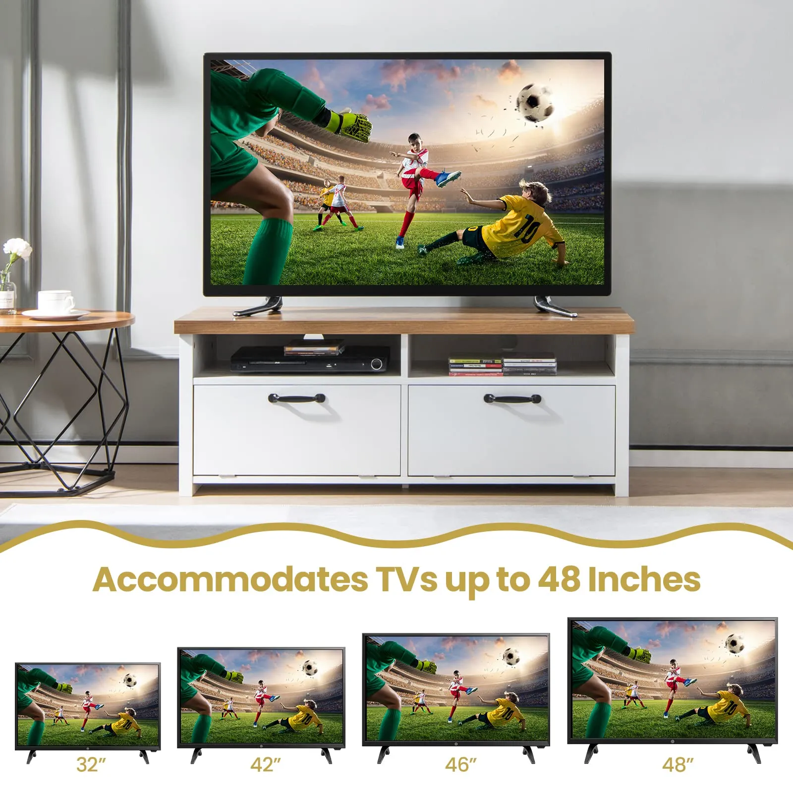 Tangkula TV Stand for 48-Inch TV, Modern TV Console Table with 2 Open Shelves & 2 Enclosed Cabinets