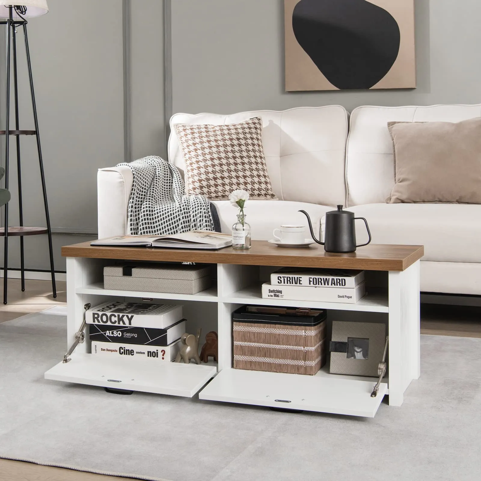 Tangkula TV Stand for 48-Inch TV, Modern TV Console Table with 2 Open Shelves & 2 Enclosed Cabinets