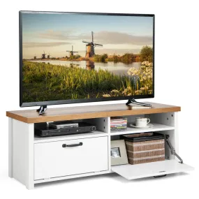 Tangkula TV Stand for 48-Inch TV, Modern TV Console Table with 2 Open Shelves & 2 Enclosed Cabinets