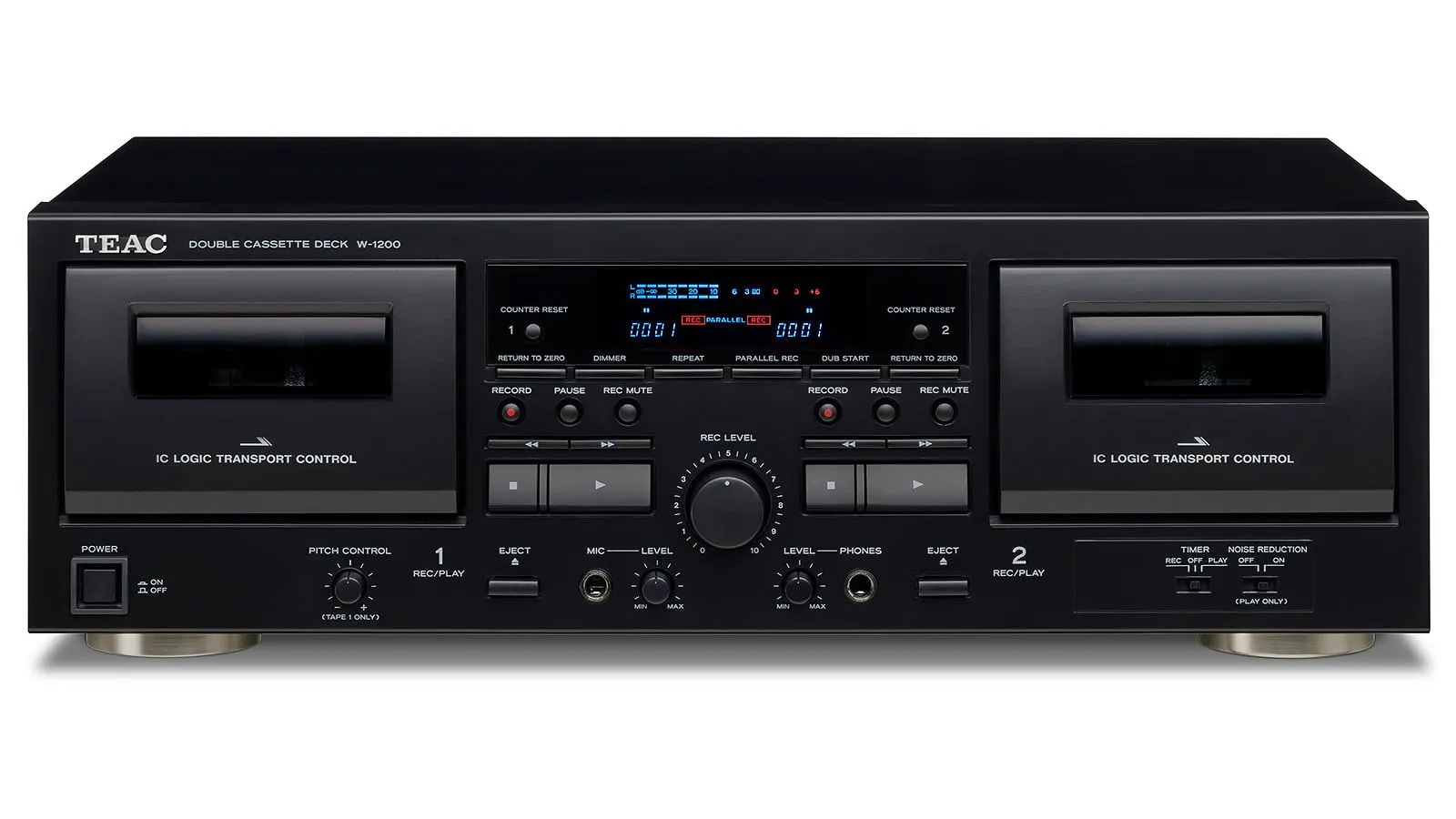 TEAC W-1200 Dual Cassette Deck with Recorder/USB/Pitch/Karaoke-Mic-in and Remote.