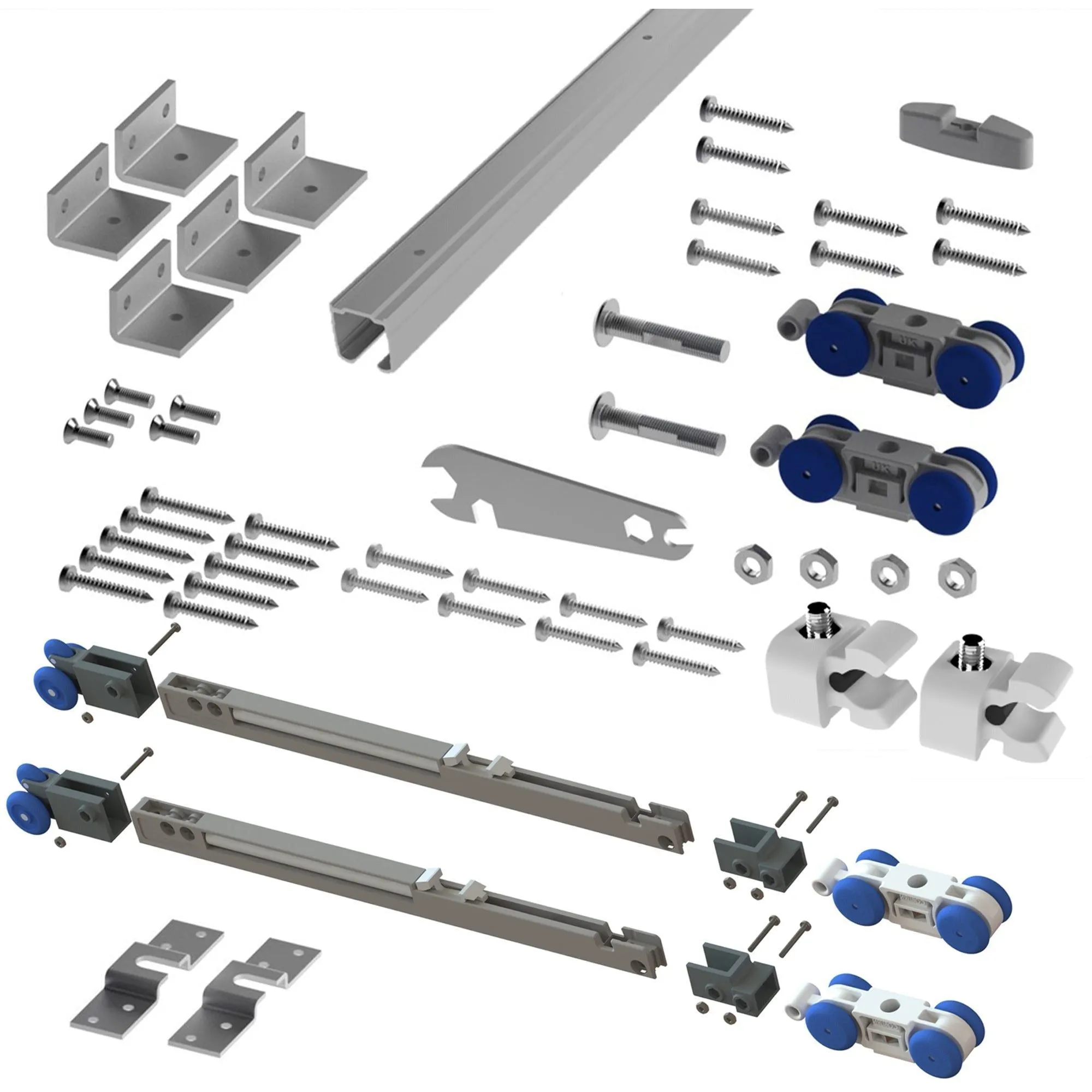 Top Hung Straight Sliding Single Door Kit - Max Weight 100kg - Max Door Width 950mm - 1.8m Track - With Soft Close and Soft Open