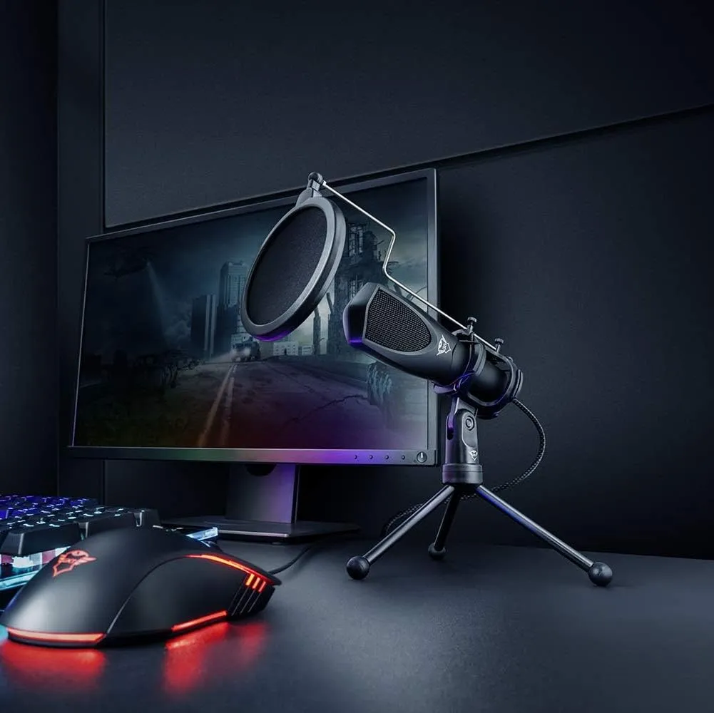Trust Gaming GXT 232 Mantis USB Streaming Microphone for PC, PS4 & PS5, Includes Shock Mount, Pop Filter, Tripod Stand - Black