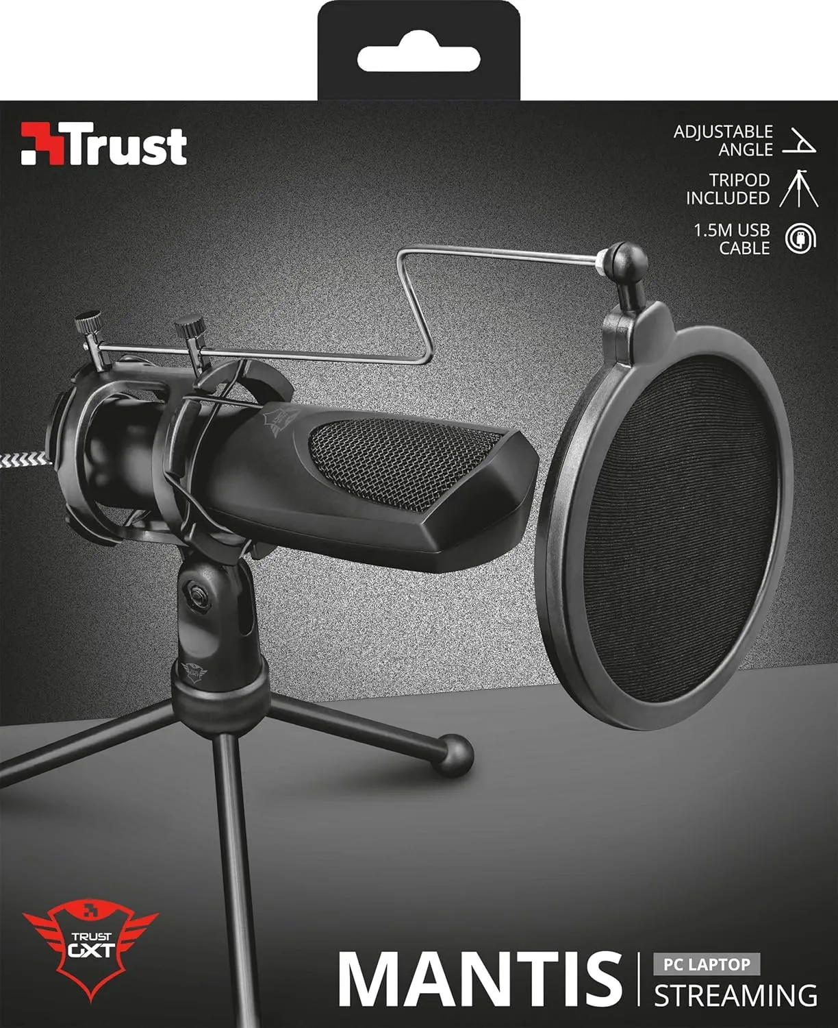Trust Gaming GXT 232 Mantis USB Streaming Microphone for PC, PS4 & PS5, Includes Shock Mount, Pop Filter, Tripod Stand - Black
