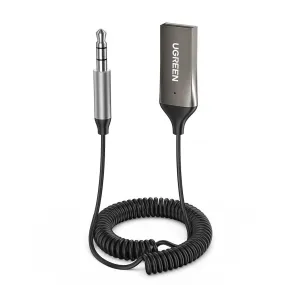 UGREEN 70601 Aux to Bluetooth 5.0 Adapter, 3.5mm Bluetooth Receiver for Car with Built-in Mic Aux Input for Hands-Free Calls