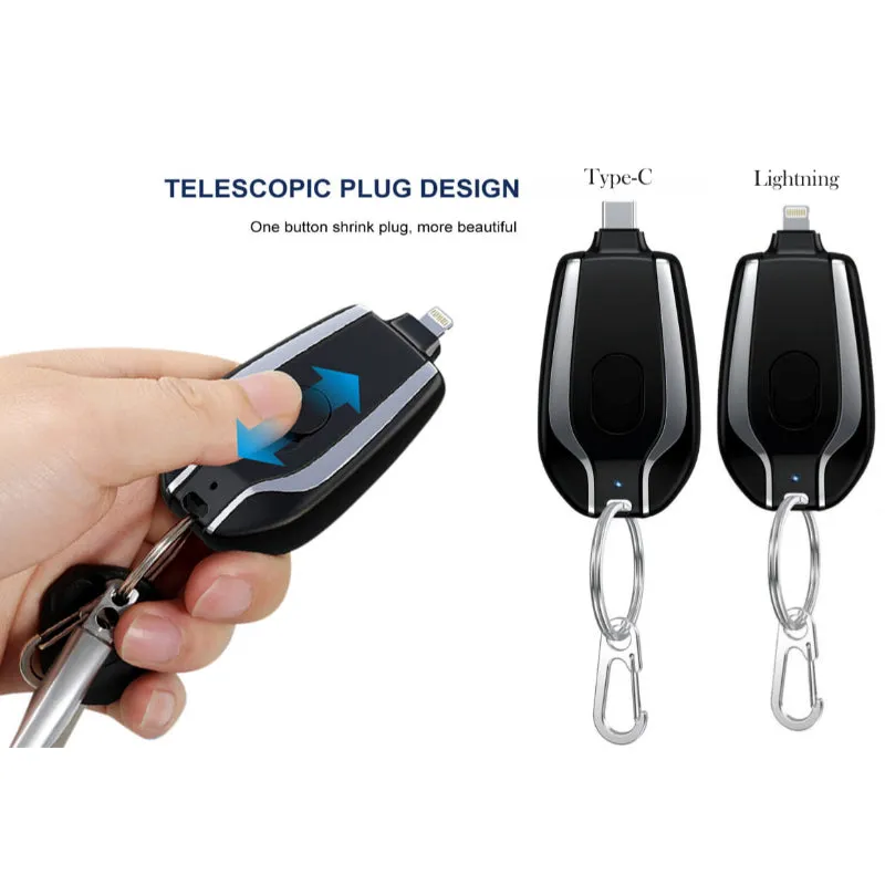 Ultra-Compact Mini Battery Pack: Portable Keychain Charger (1500mAh) for Fast Charging Type-C Devices