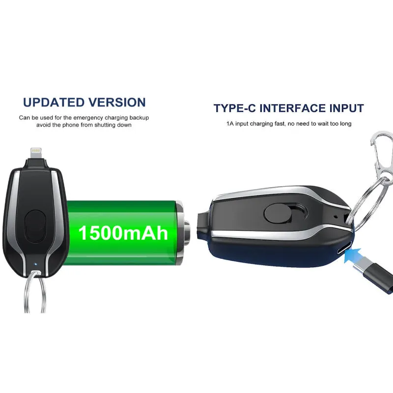 Ultra-Compact Mini Battery Pack: Portable Keychain Charger (1500mAh) for Fast Charging Type-C Devices