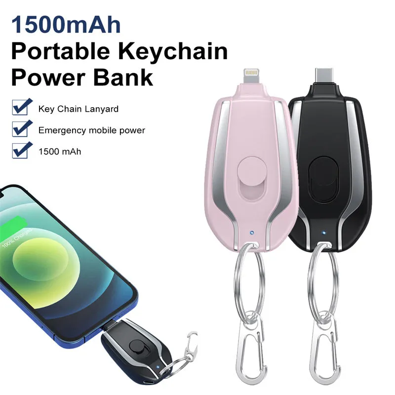 Ultra-Compact Mini Battery Pack: Portable Keychain Charger (1500mAh) for Fast Charging Type-C Devices