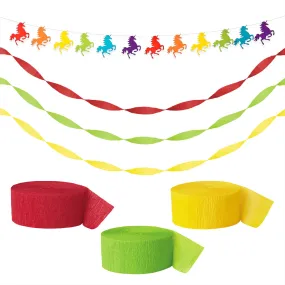 Unicorn Party Supplies - Colorful Unicorn Shapes Banner Garland with Crepe Streamer Decorations